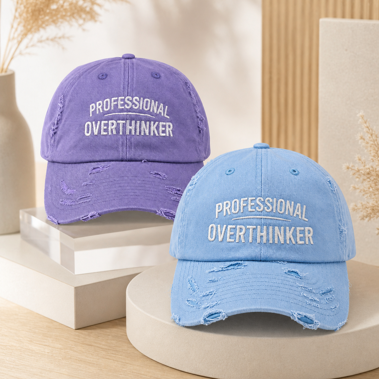 Professional Overthinker Distressed Dad Hat | Funny Embroidered Cap