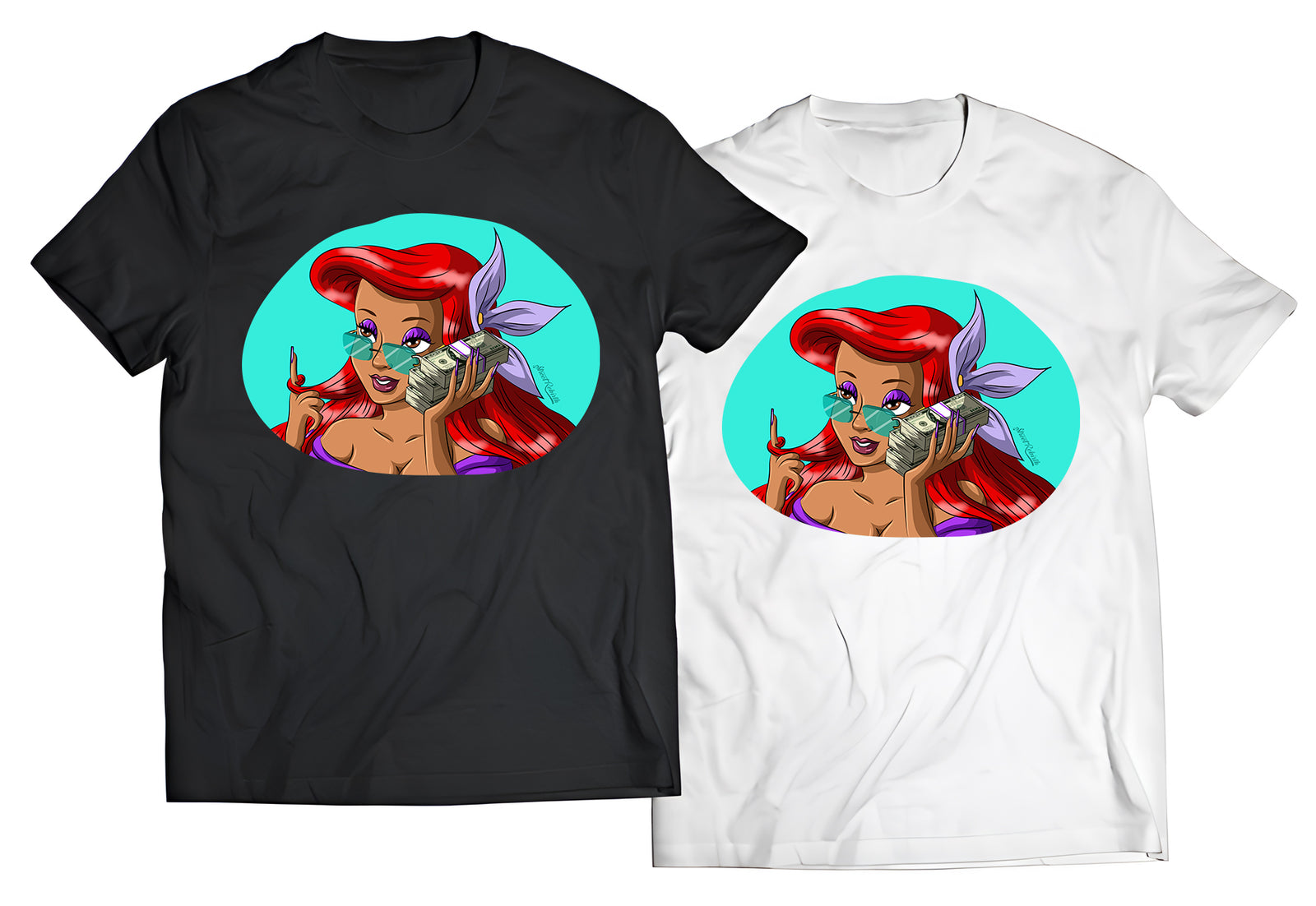 Ariel Mermaid Money Stack Shirt – Cartoon Hustle Tee | Mermaid Boss Babe Aesthetic | Rich Girl Energy Graphic T-Shirt