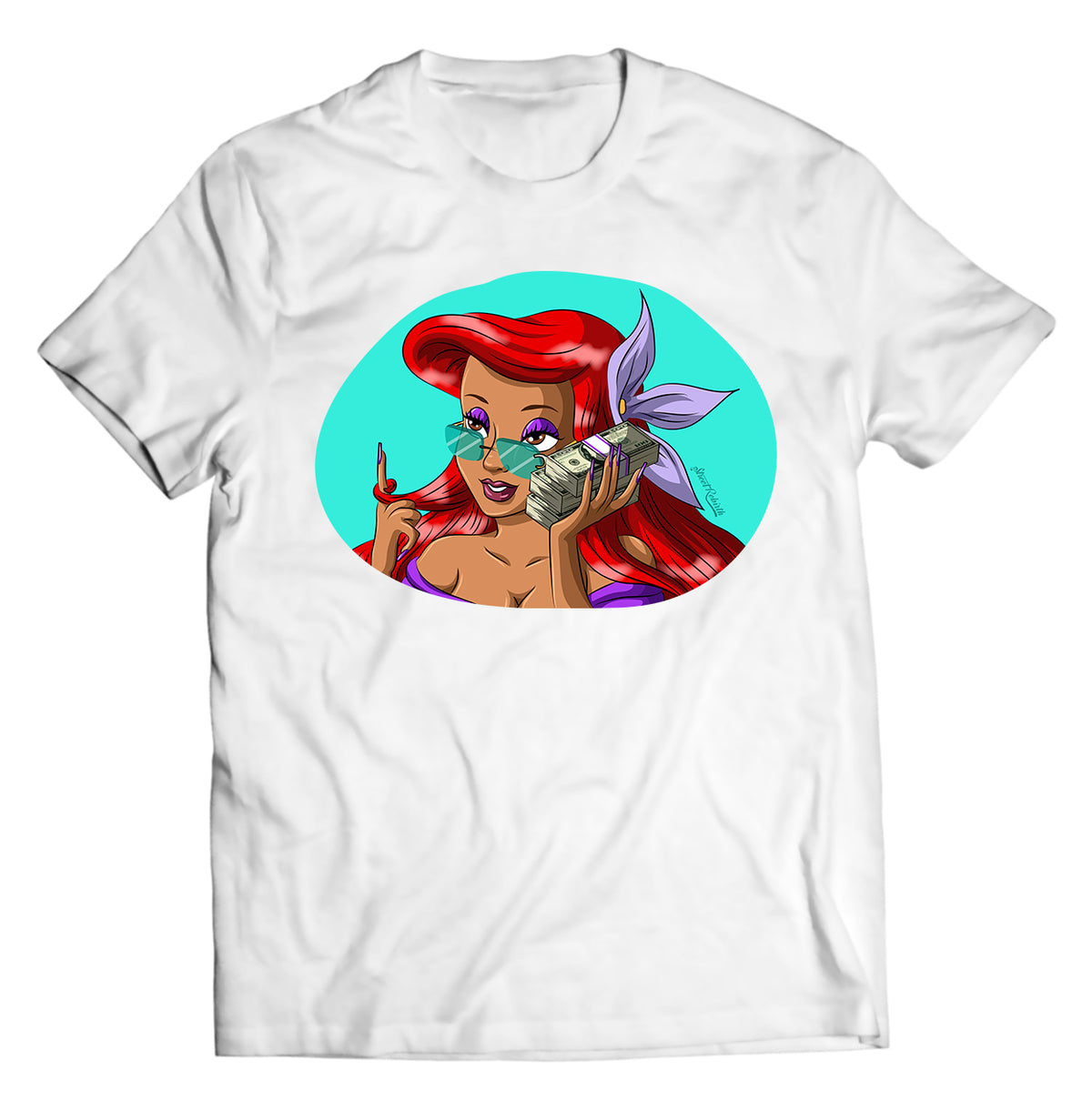 Ariel Mermaid Money Stack Shirt – Cartoon Hustle Tee | Mermaid Boss Babe Aesthetic | Rich Girl Energy Graphic T-Shirt