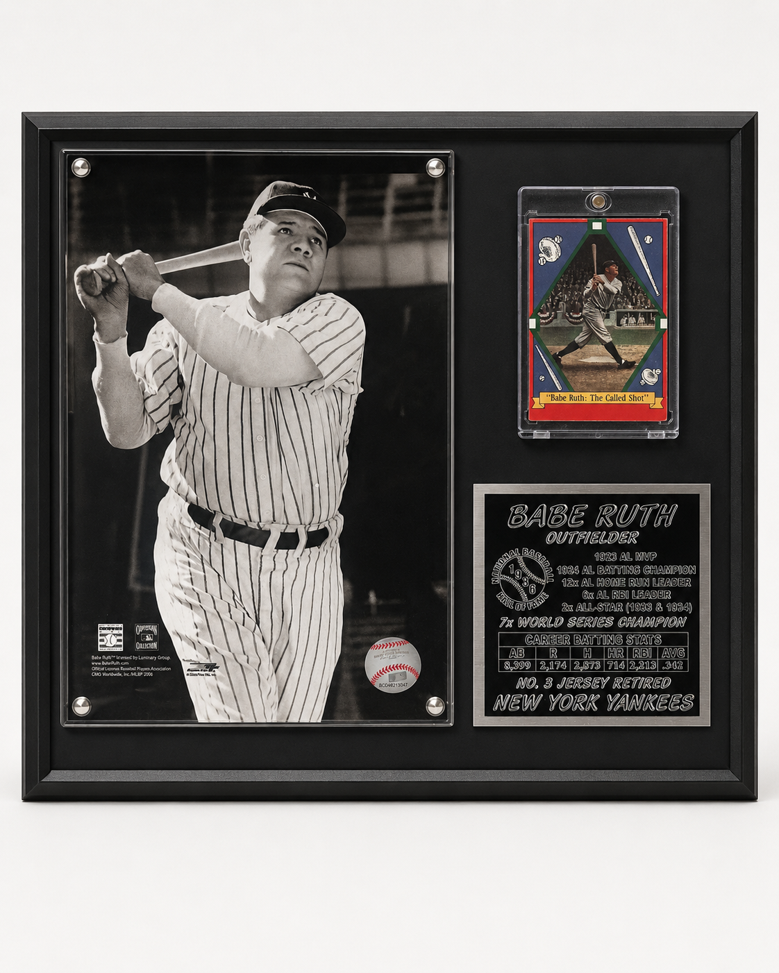 Decorative sports plaque with a layered baseball display design
