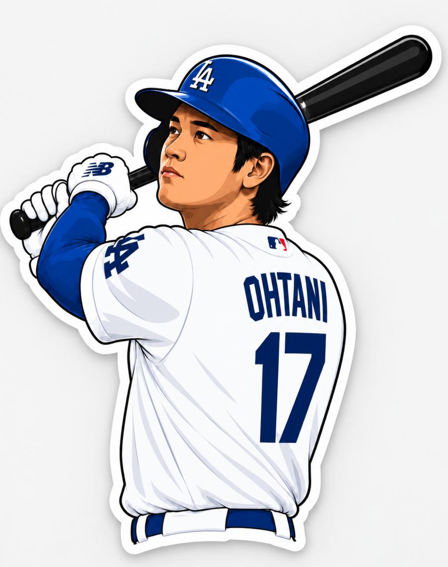 Baseball number 17 batting pose matte vinyl sticker mockup