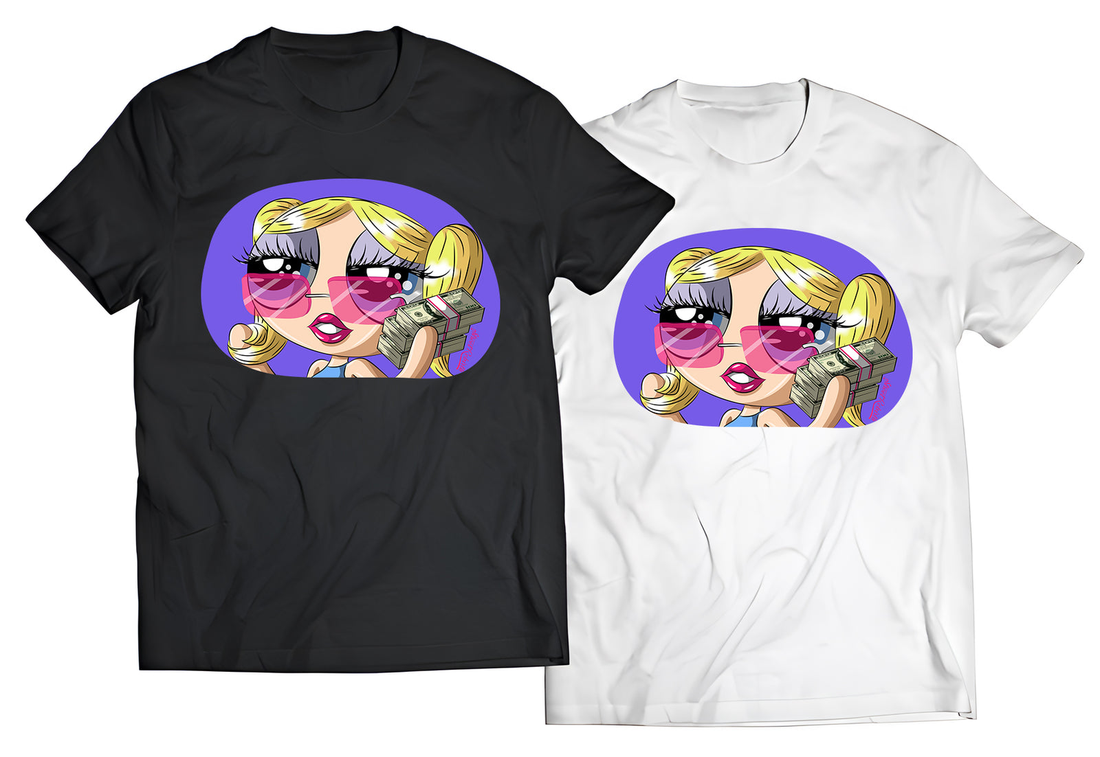 Bubbles with the Money Stack – Graphic Tee | Powerpuff Fan Art Shirt | Boss Babe Streetwear | Bratz-Inspired Cartoon Glow-Up | Cute + Fierce Aesthetic