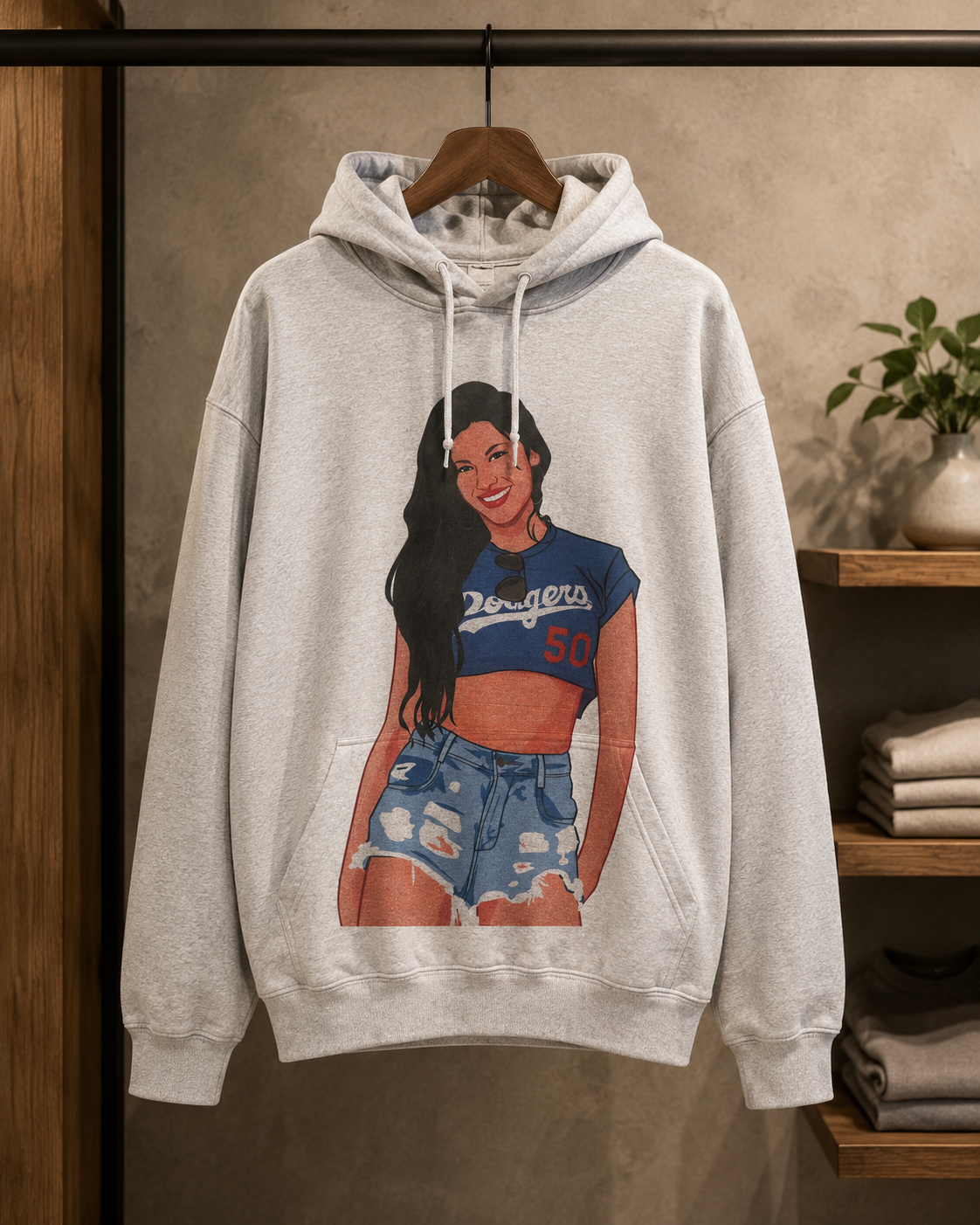 LA Baseball Tribute Hoodie | Chicana Streetwear Heather Gray Pullover | Original Street Rebirth Art | Unisex Heavyweight Graphic Hoodie