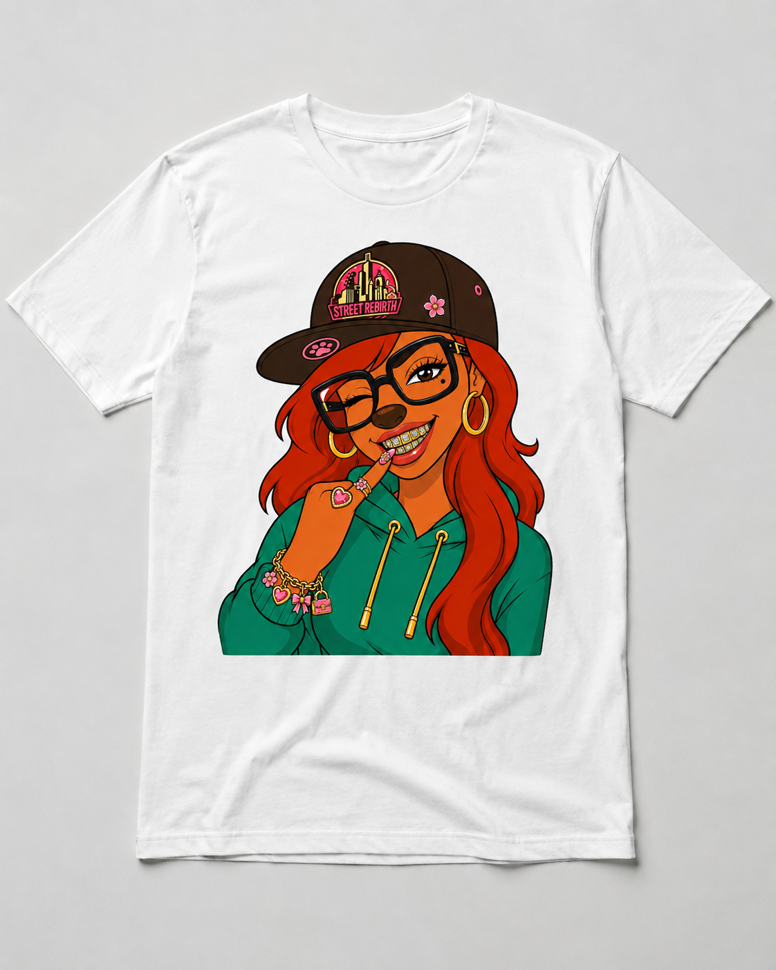 Roxanne Streetwear Girl Shirt, Red Hair Glam Graphic Tee, Urban Fashion Character Top, Bold Women Gift