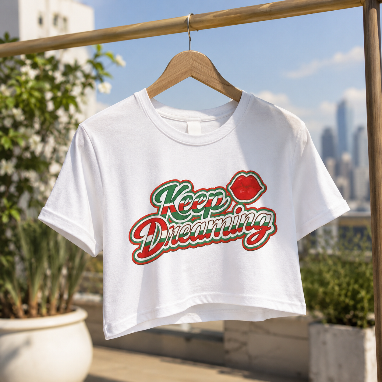 Keep Dreaming Crop Top... Retro Latina Cultura Graphic Tee | Red Lips Vintage Script Crop Tee (White or Tan)