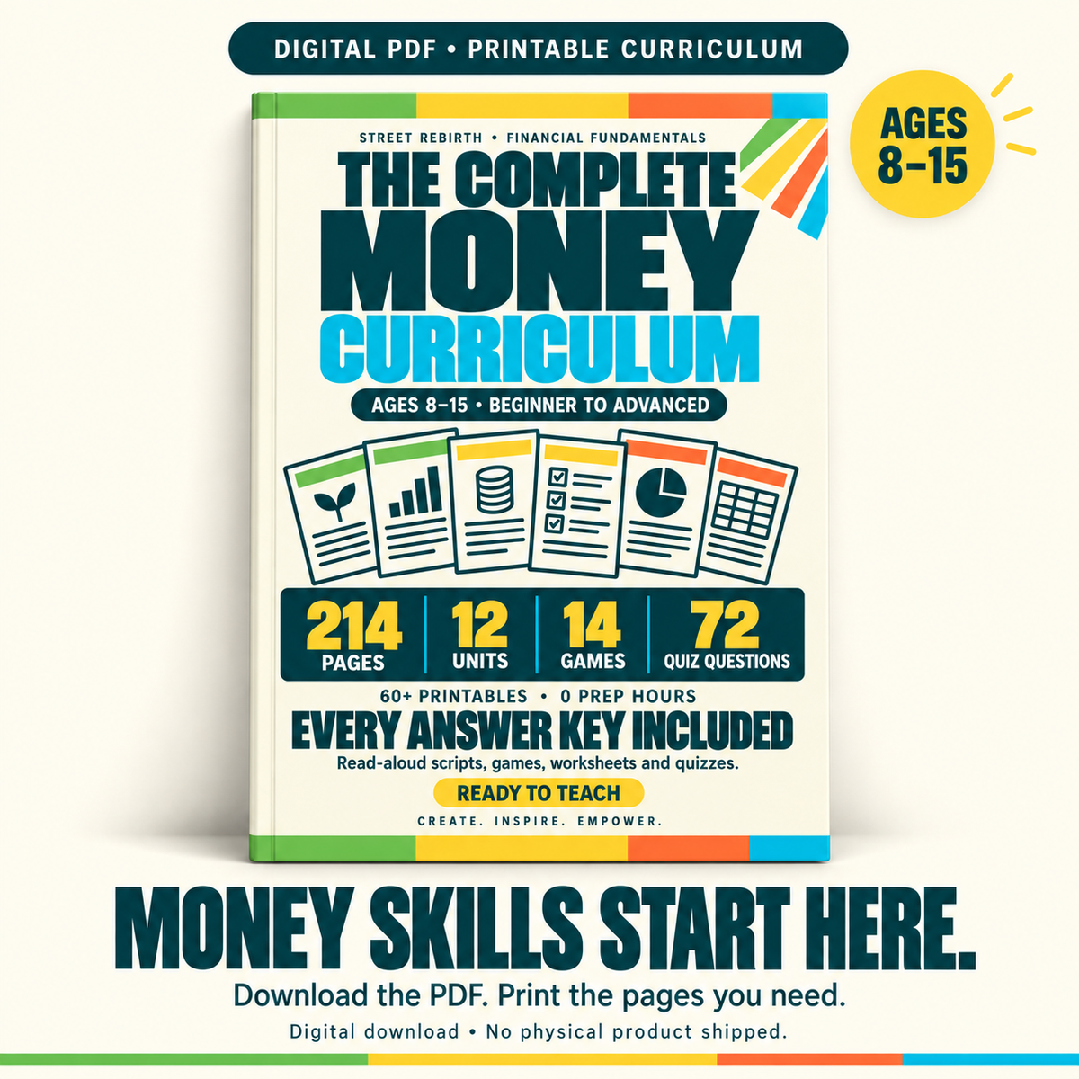 Financial Fundamentals Complete Money Curriculum printable PDF book, instant digital download for ages 8 to 15