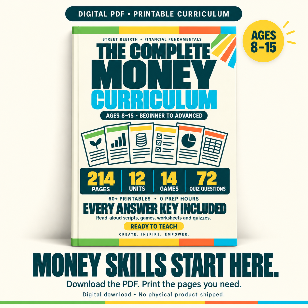Financial Fundamentals Complete Money Curriculum printable PDF book, instant digital download for ages 8 to 15