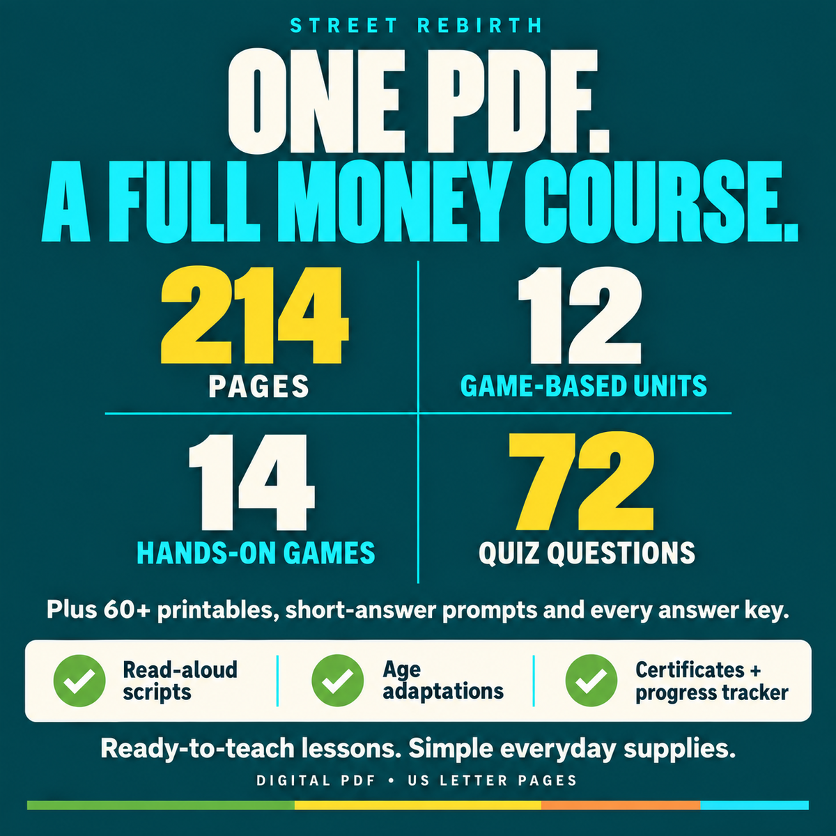One printable PDF with 214 pages, 12 game-based units, 14 hands-on games, 72 quiz questions, 60 plus printables and every answer key