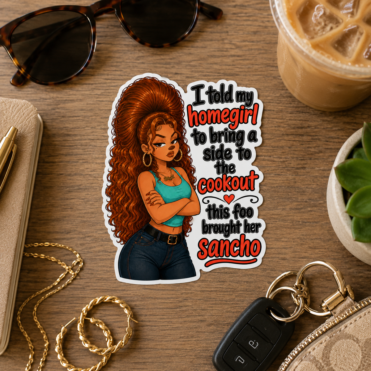 Funny Roxanne Latina Cookout Sancho Sticker, Chicana Homegirl Vinyl Decal, Mexican BBQ Baddie Humor Laptop Bottle Tumbler Sticker