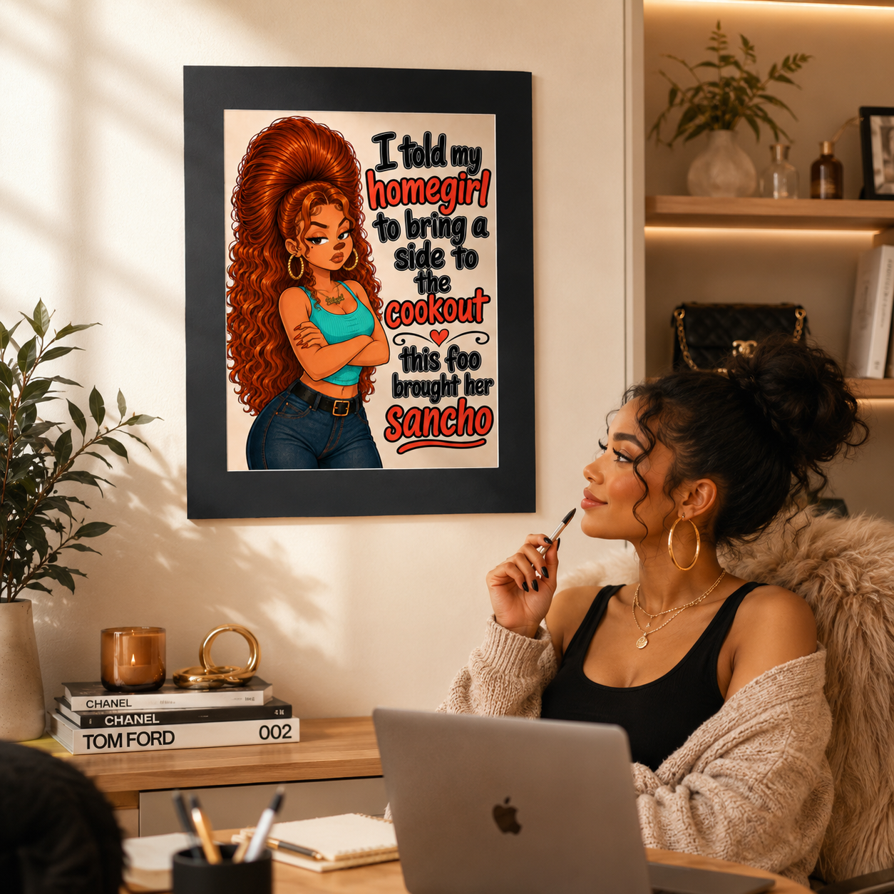 Funny Roxanne Homegirl Cookout Wall Art Print, Latina Inspired Statement Poster, 16x20 Matte Border Look Art Print
