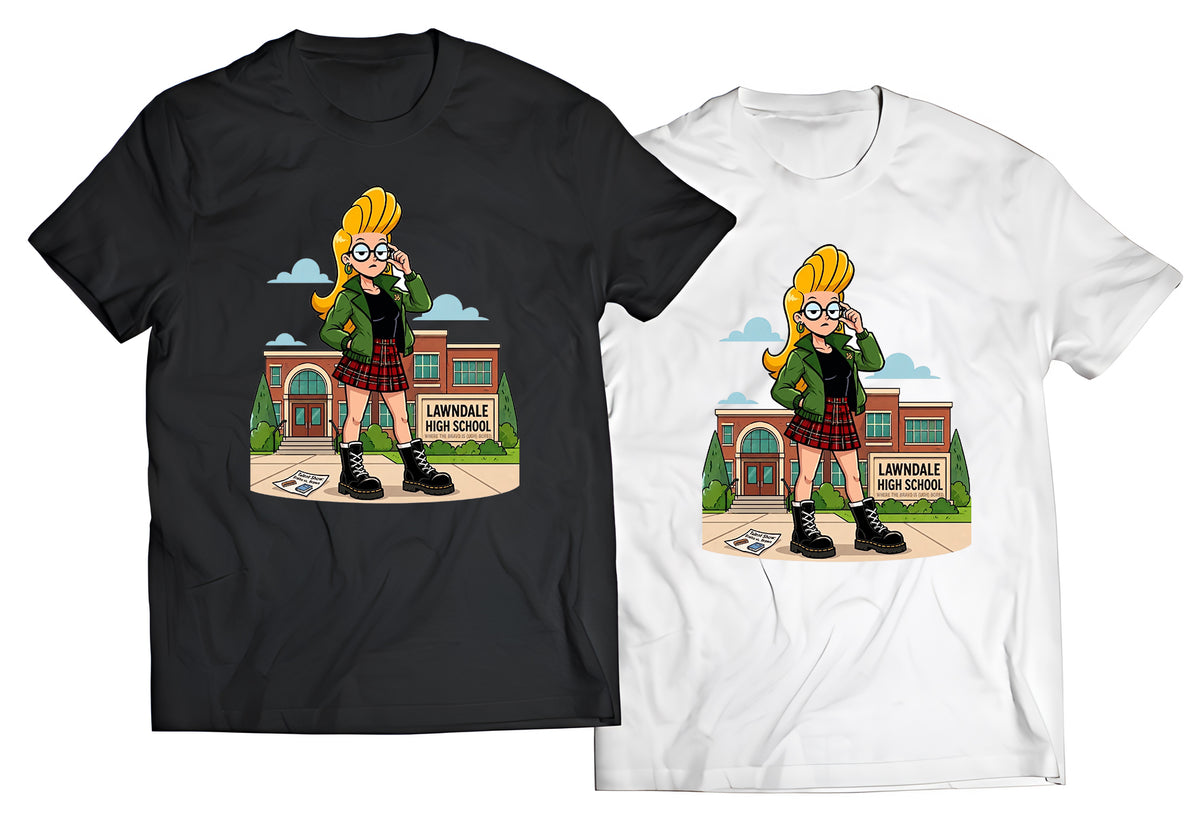 90s Mashup DariaxJohnny Bravo Bored Campus Queen Graphic Tee, Sarcastic School Girl Cartoon Shirt
