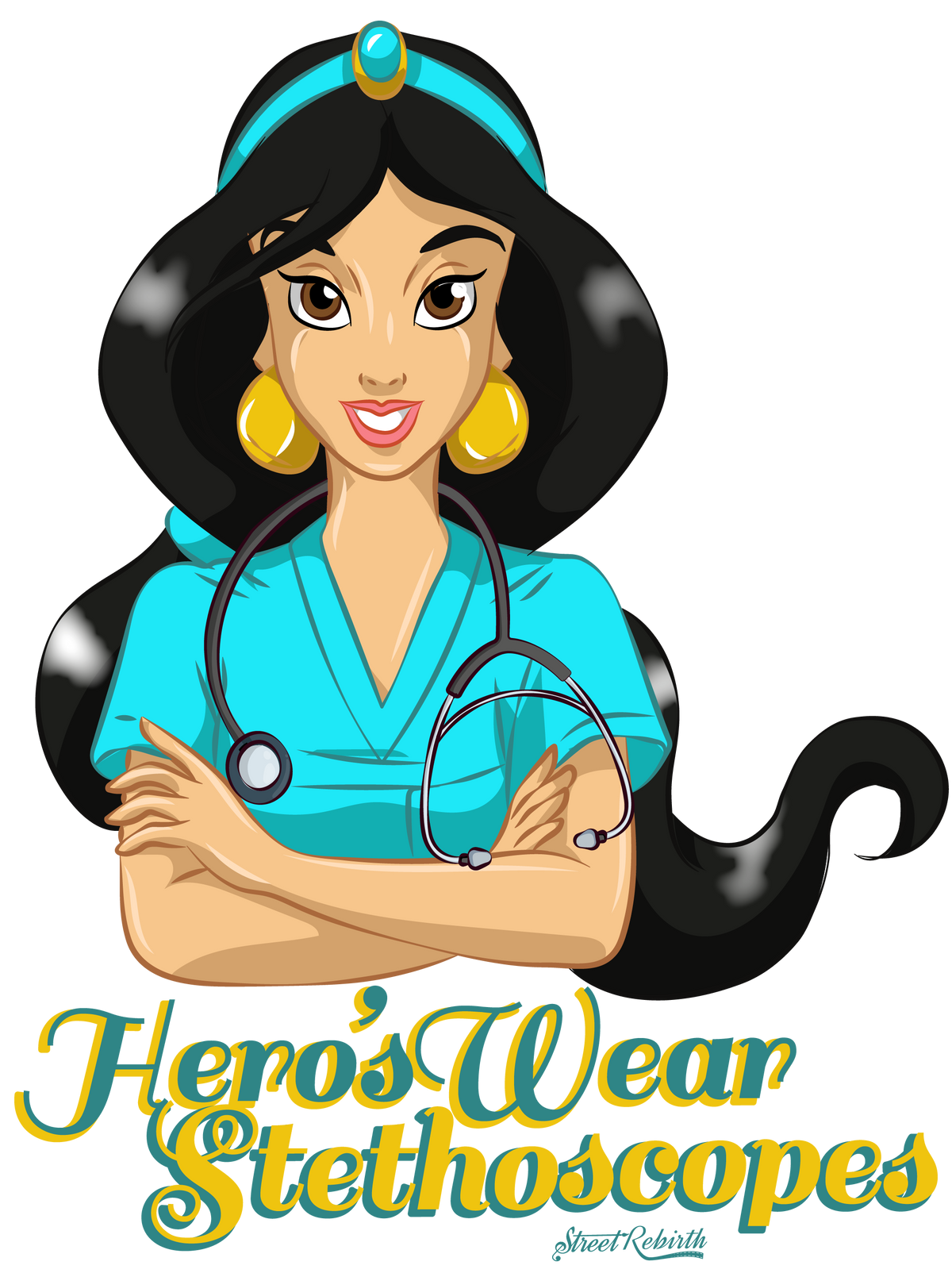 Princess Jasmine Nurse Sticker – &quot;Heroes Wear Stethoscopes – One 4 Inch Water Proof Vinyl  Sticker – For Hydro Flask, Skateboard, Laptop, Planner, Car, Collecting, Gifting