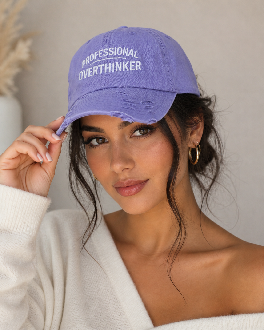 Professional Overthinker Distressed Dad Hat | Funny Embroidered Cap