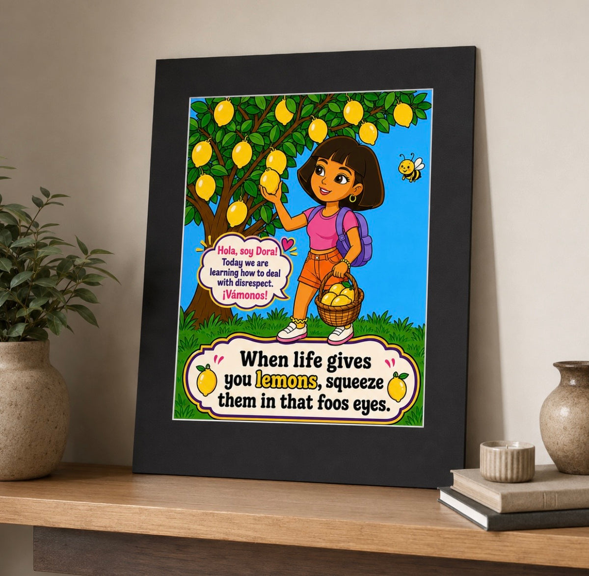 Wall art print featuring an original humorous illustration