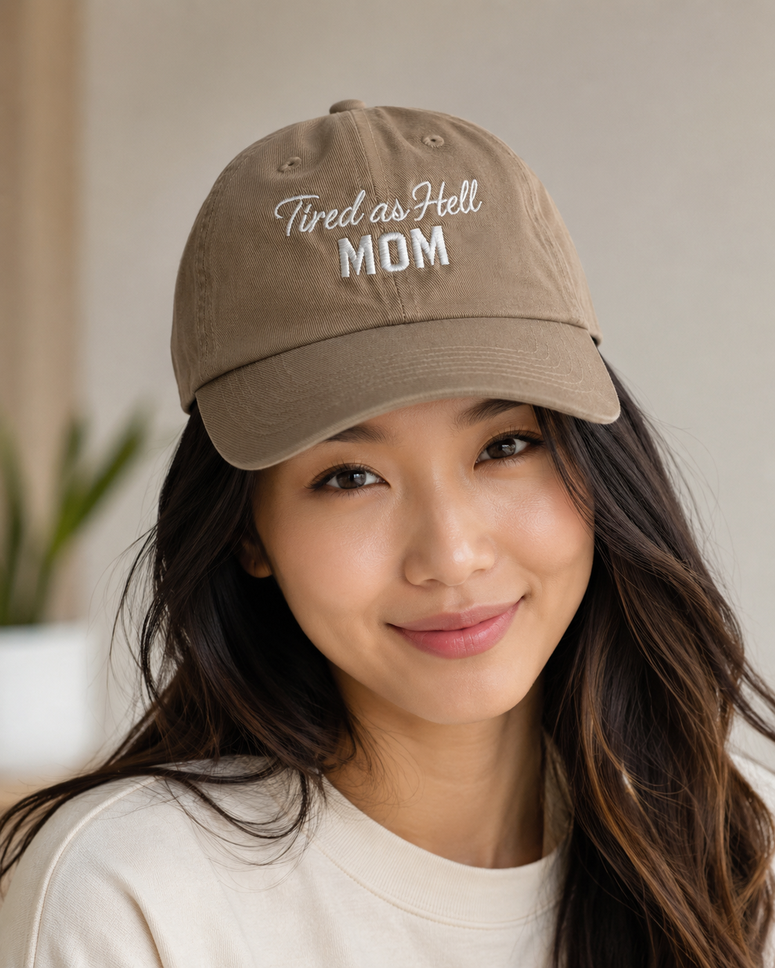 Tired as Hell Mom Hat, Taupe Brown Embroidered Mom Dad Hat, Funny Motherhood Baseball Cap, Adjustable Gift for Tired Moms