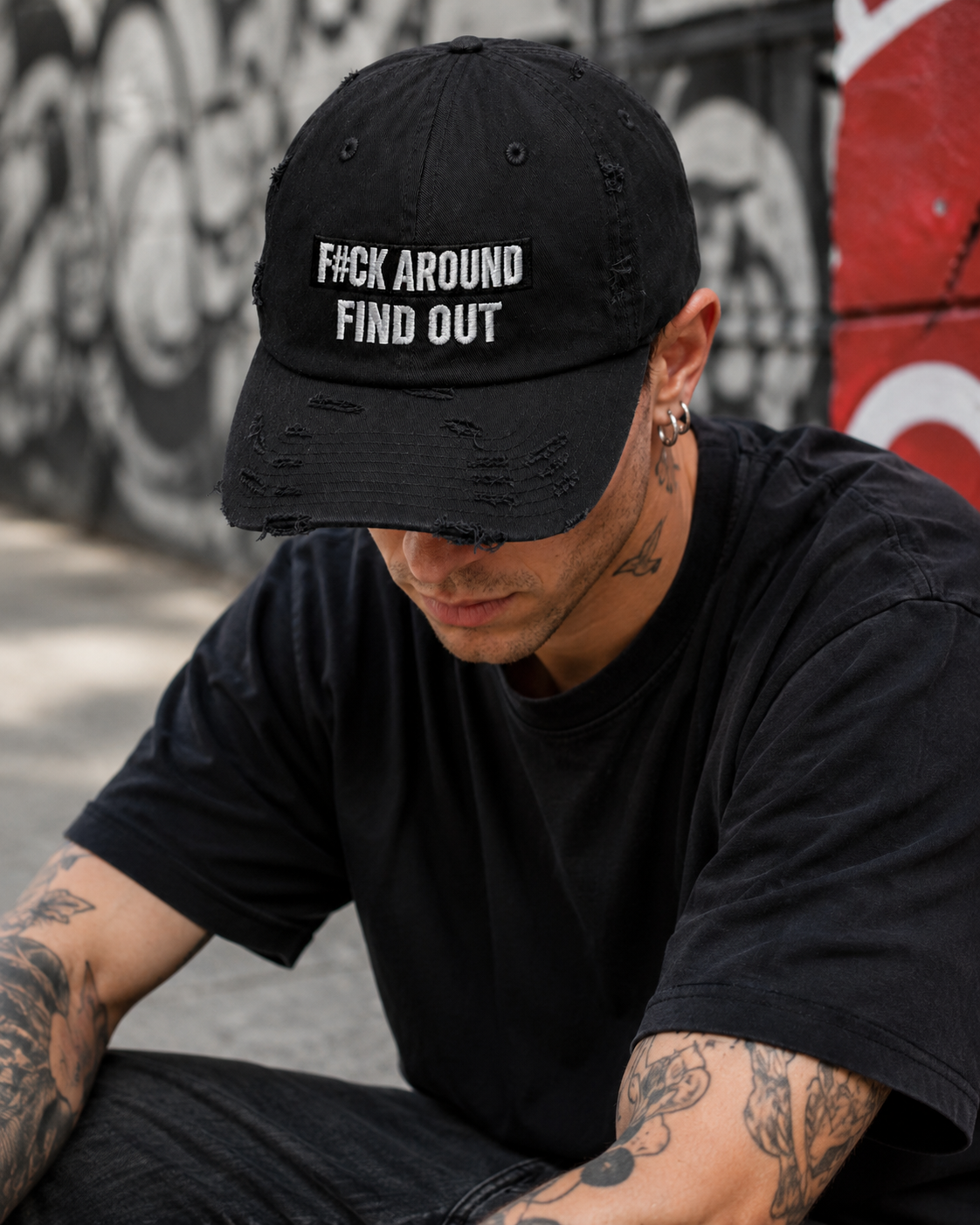 F#CK Around Find Out Hat… Black Distressed Dad Hat, FAFO Embroidered Vintage Cap, Funny Sarcastic Adjustable Hat for Men & Women