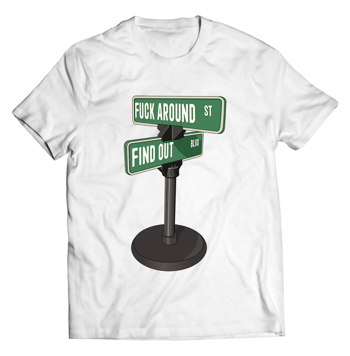Fuck Around Find Out Street Sign Shirt – Funny Meme Graphic Tee – Sarcastic Internet Culture Parody, DTG Printed Humor Shirt, Bold Streetwear Fashion