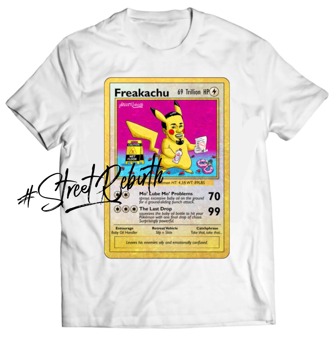 Freakachu Pokémon Parody T-Shirt | Funny Pikachu Mashup, Hip Hop Baby Oil Card Art Tee