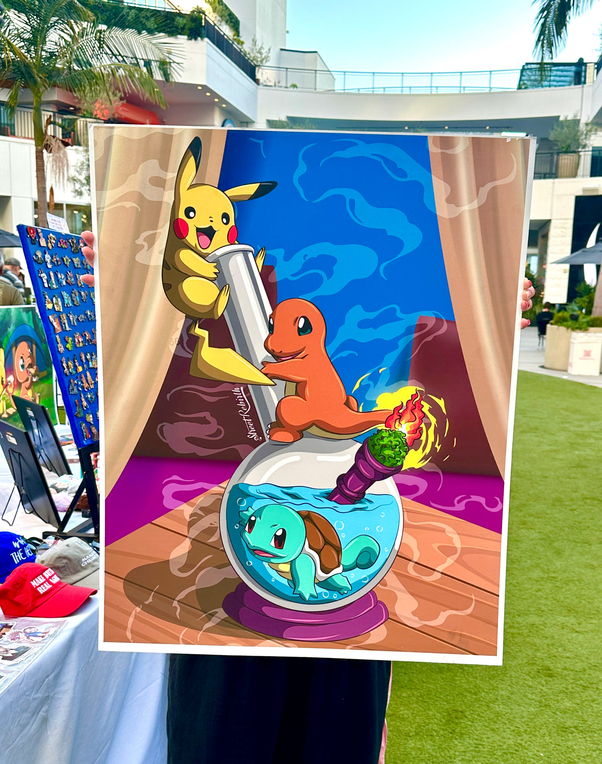Pokémon Bong Art Print – Pikachu, Charmander &amp; Squirtle | 420 Wall Art | Funny Weed Poster | Stoner Gift | Anime-Inspired Art