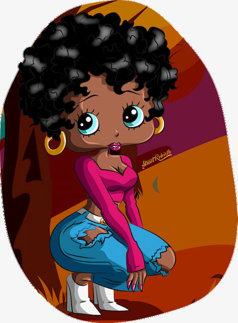 Waterproof vinyl sticker featuring an original retro cartoon-style illustration
