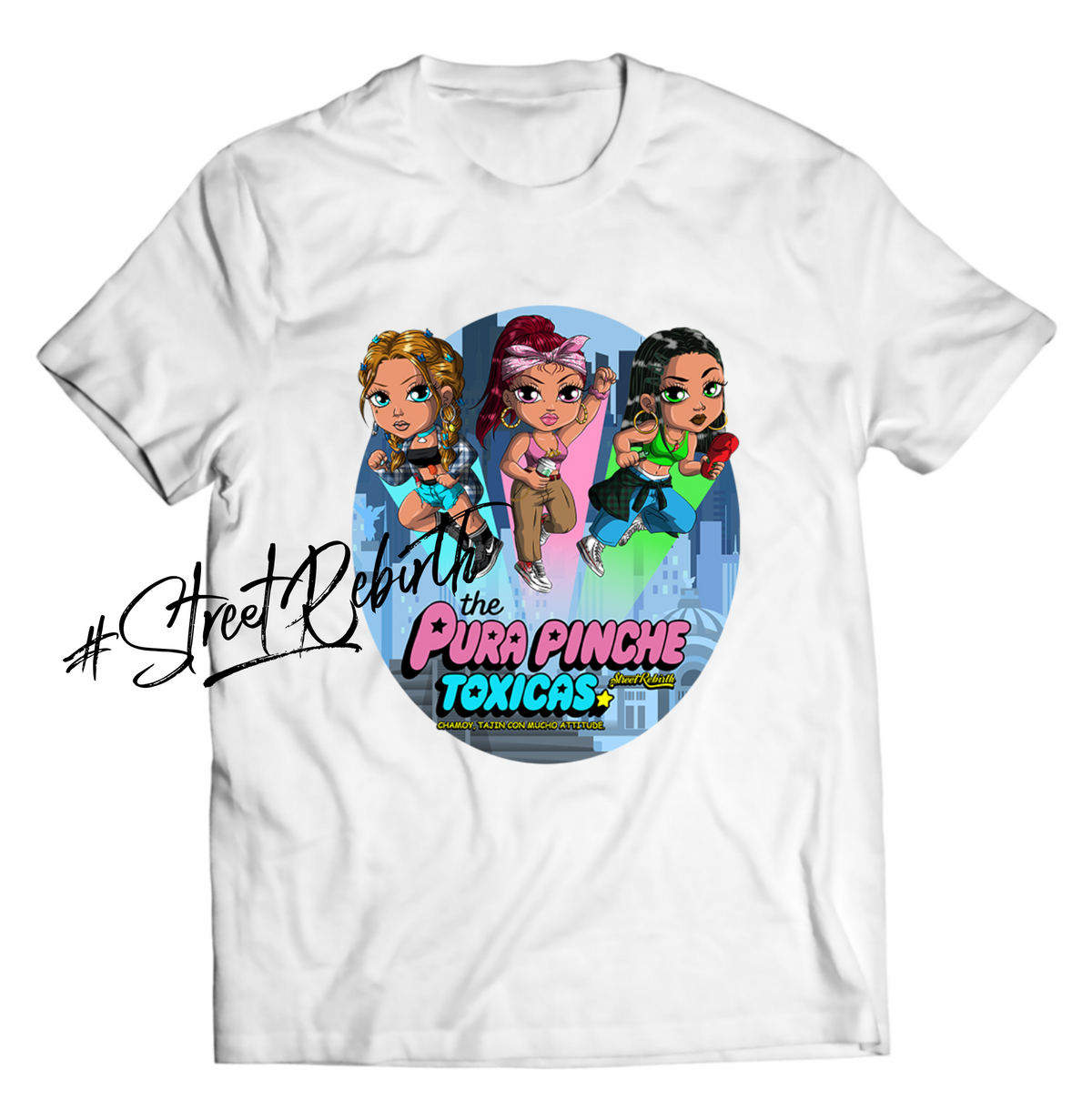 Pura Pinche Tóxicas Shirt – Latina Powerpuff Girls Inspired Blossom, Bubbles &amp; Buttercup Chicana Baddie Tee – 90s Cartoon Style Graphic T-Shirt