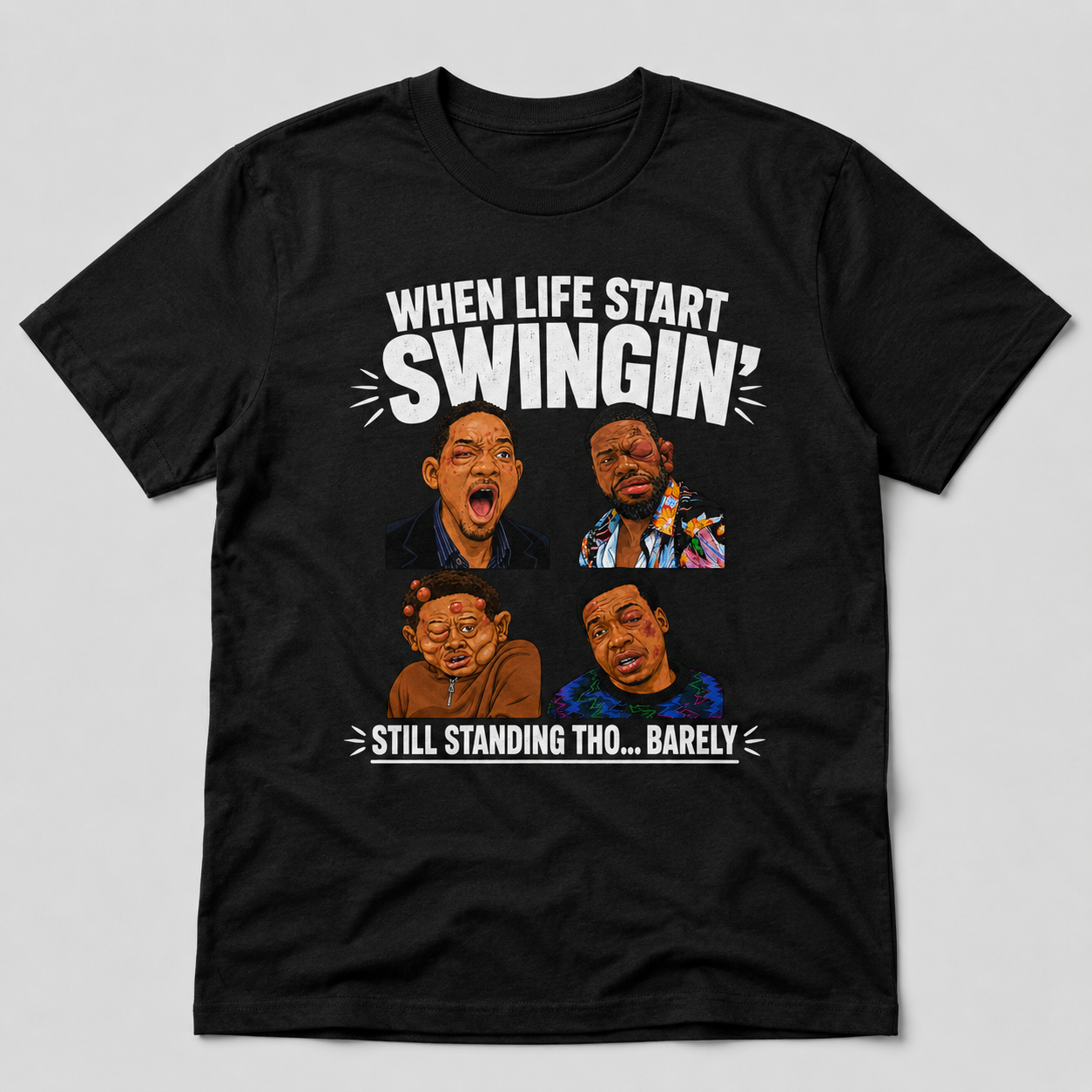 When Life Starts Swinging Funny Graphic T Shirt, Boxing Knockout Allergy Jellyfish Reaction Tee, Still Standing Barely Streetwear