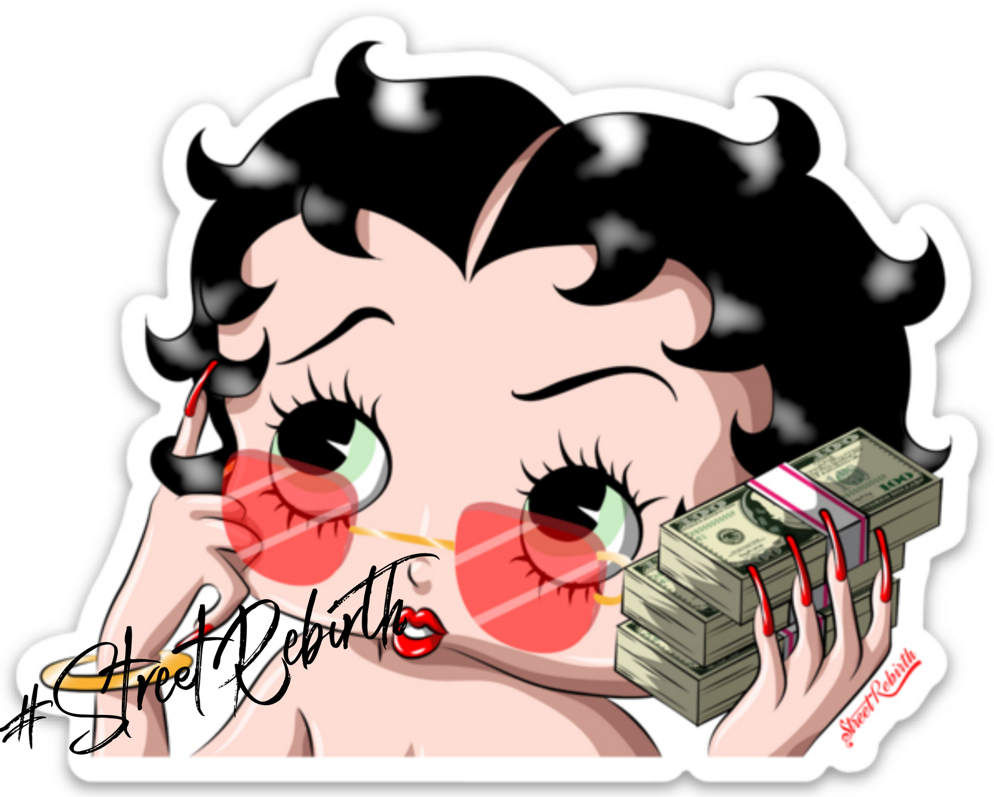 Betty boop with Money Sticker – One 4 Inch Water Proof Vinyl Sticker – For Hydro Flask, Skateboard, Laptop, Planner, Car, Collecting, Gifting (Copy)