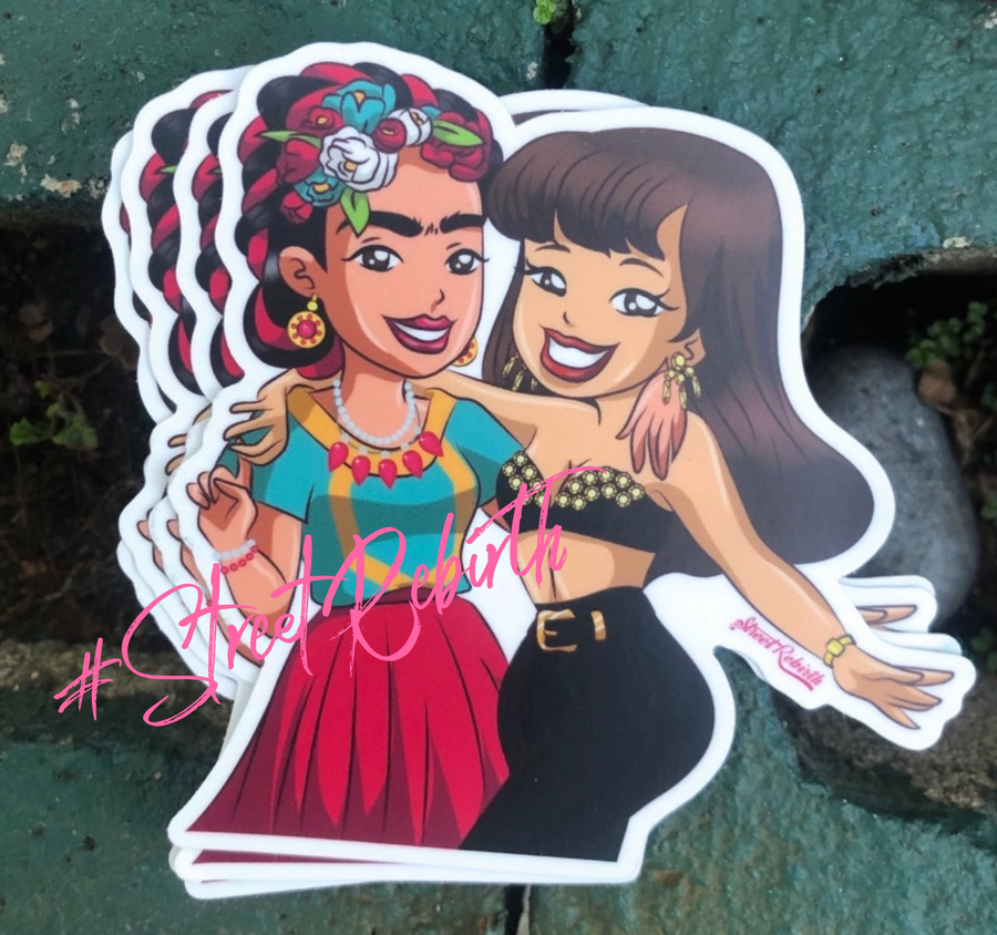 Latina icons best friends sticker pairing a bohemian painter and a retro glam singer
