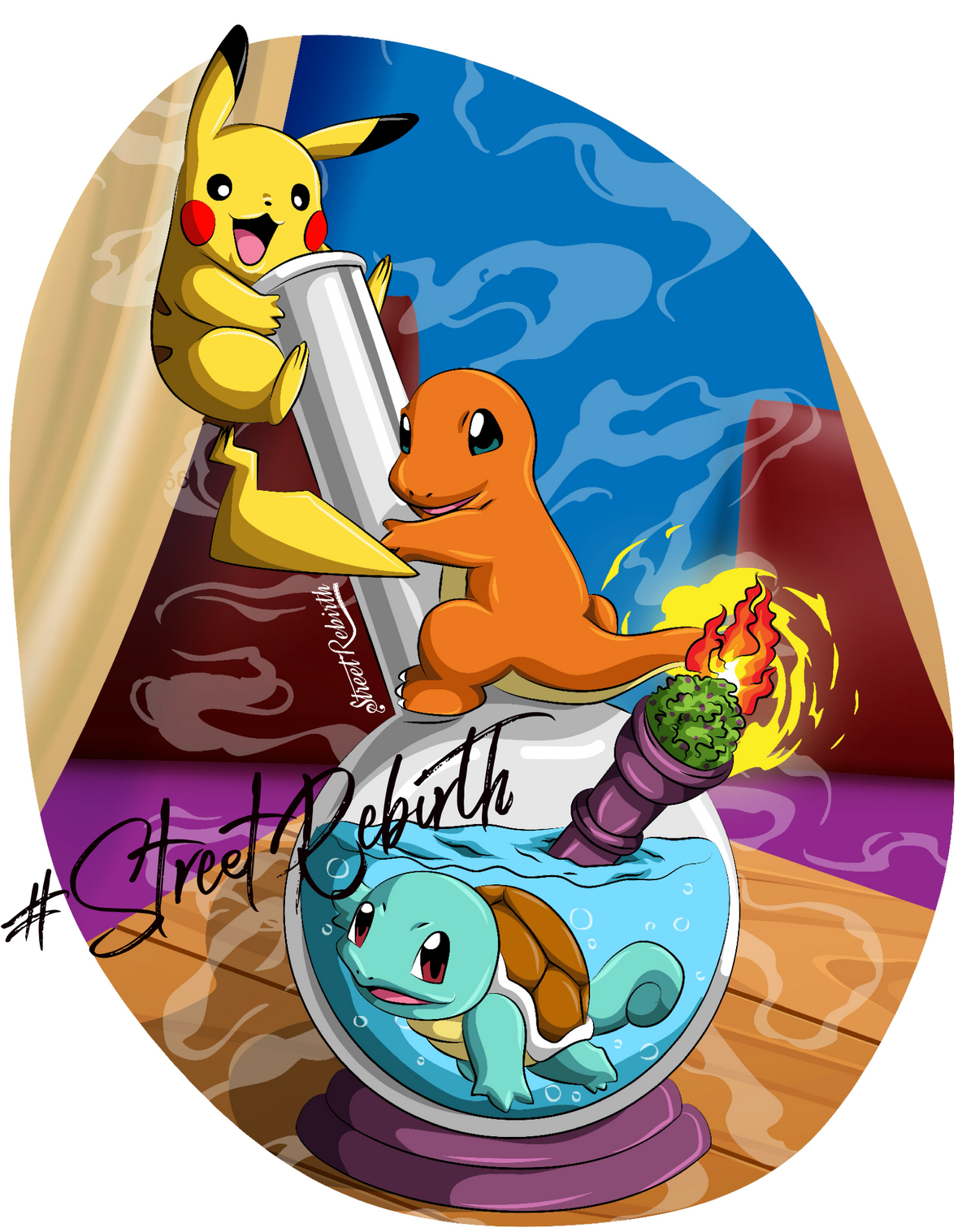 Pokémon Bong Sticker – Pikachu, Charmander &amp; Squirtle | Funny Weed Art | 420 Vinyl Sticker | Stoner Gift
