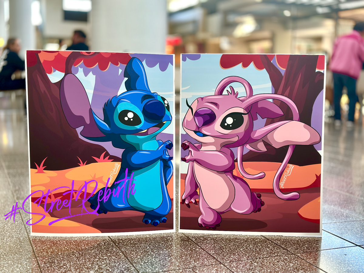 Stitch &amp; Angel Heart-Half Framed Print and Poster - Available in 16x20 and 24x30 Sizes - Art Print - Premium Luster Photo Paper - Wall Decor - 16x20 Matte Finish