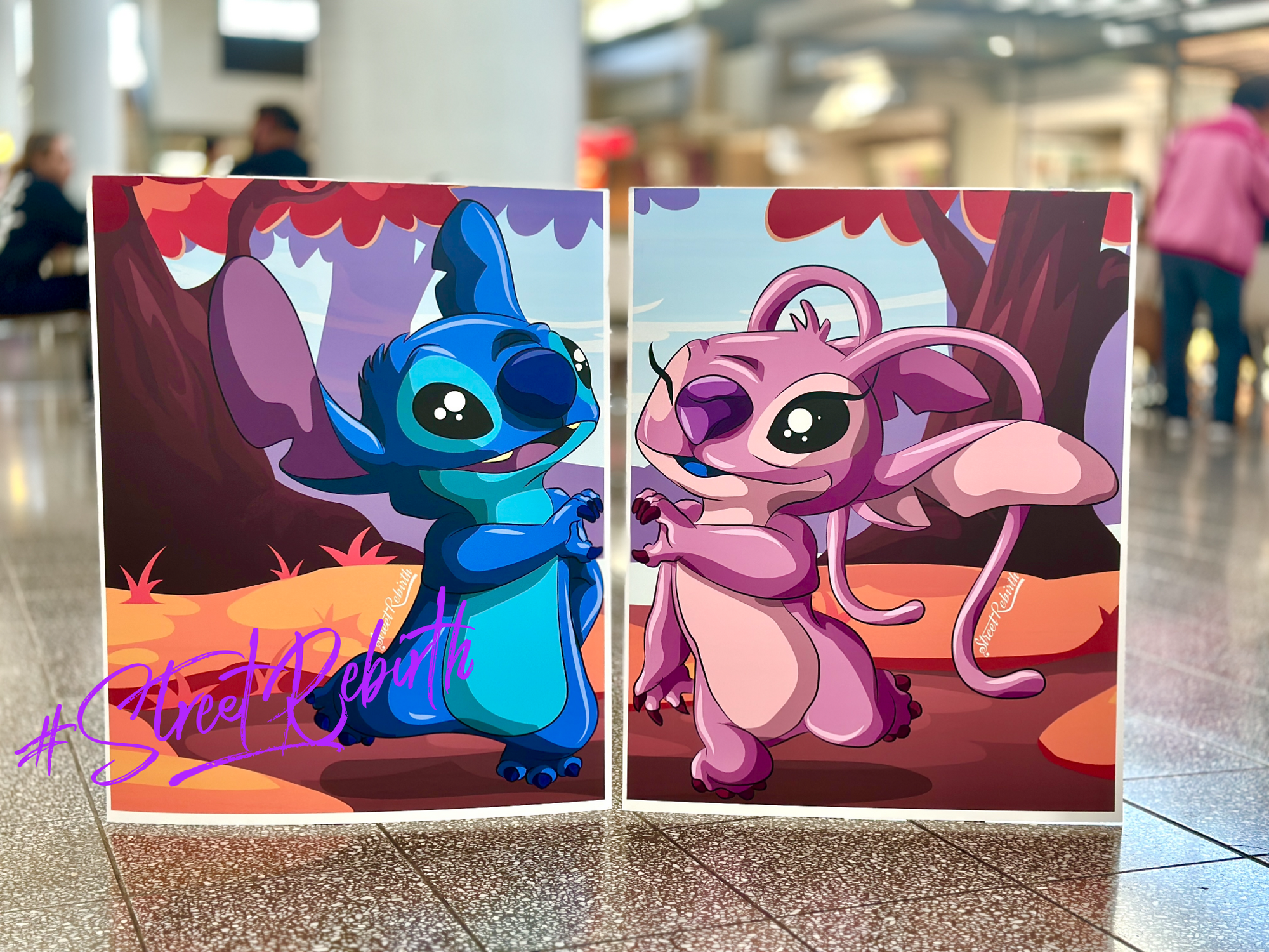Stitch & Angel Heart-Half Framed Print and Poster - Available in 16x20 and 24x30 Sizes - Art Print - Premium Luster Photo Paper - Wall Decor - 16x20 Matte Finish
