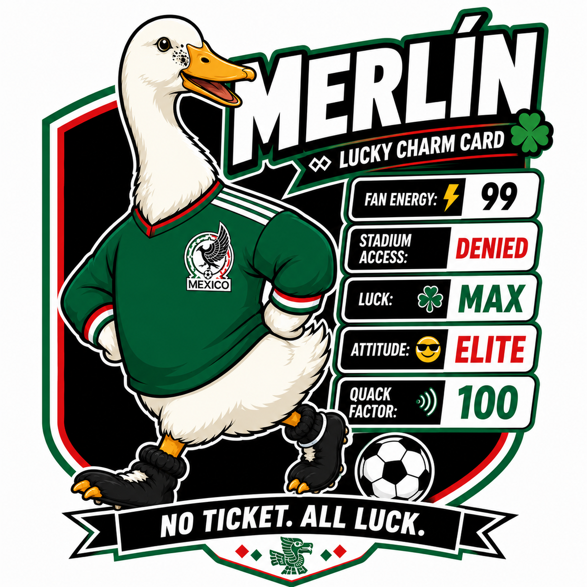 Merlín Lucky Charm Card 4-Inch Matte Vinyl Sticker – Funny Soccer Duck Stats Decal