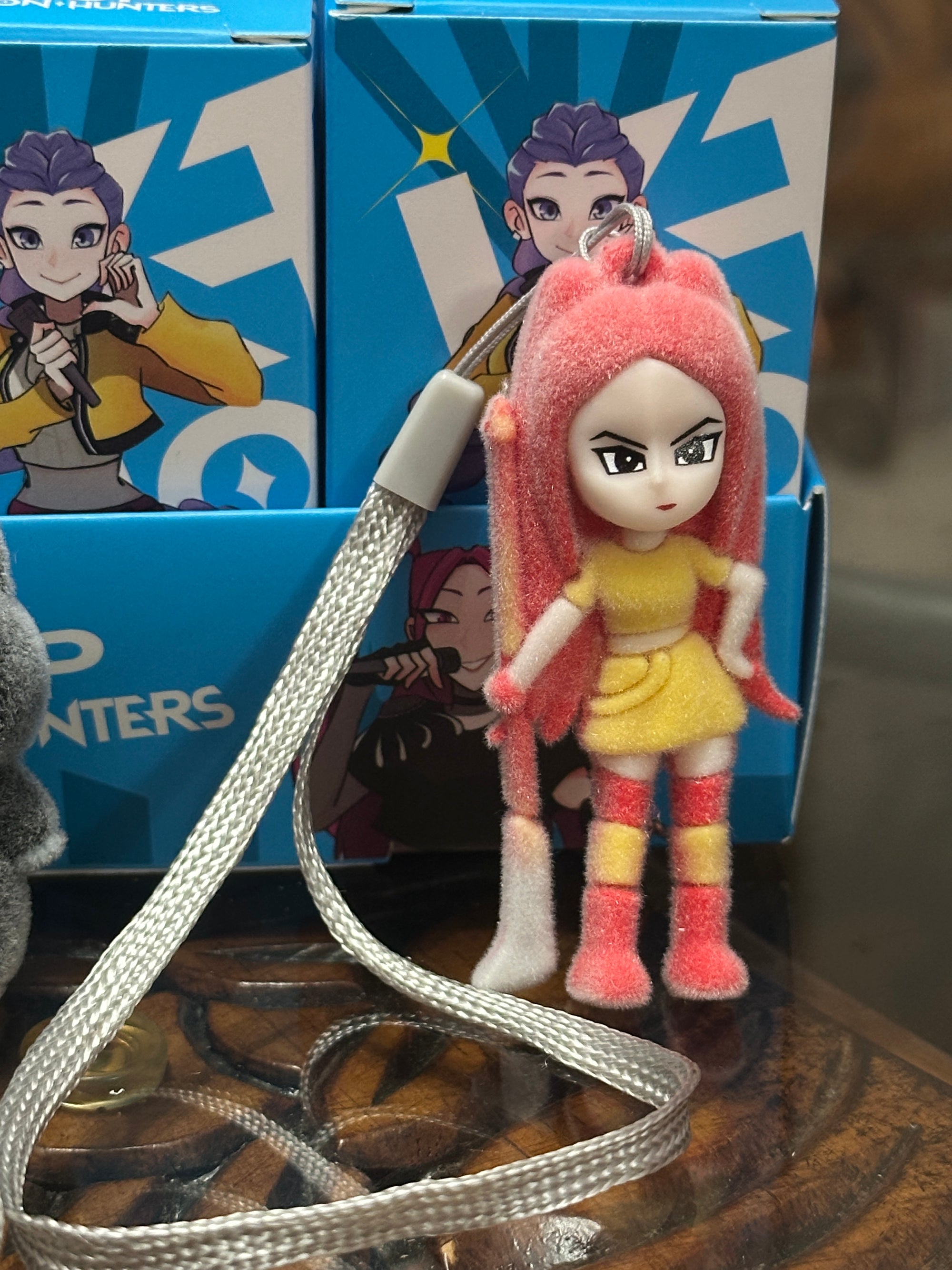 KPOP Demon Hunters Mystery Flocked Mini Figure with Lanyard – Blind Box Collectible | Cute Velvet Anime Charm | HuntrX Edition