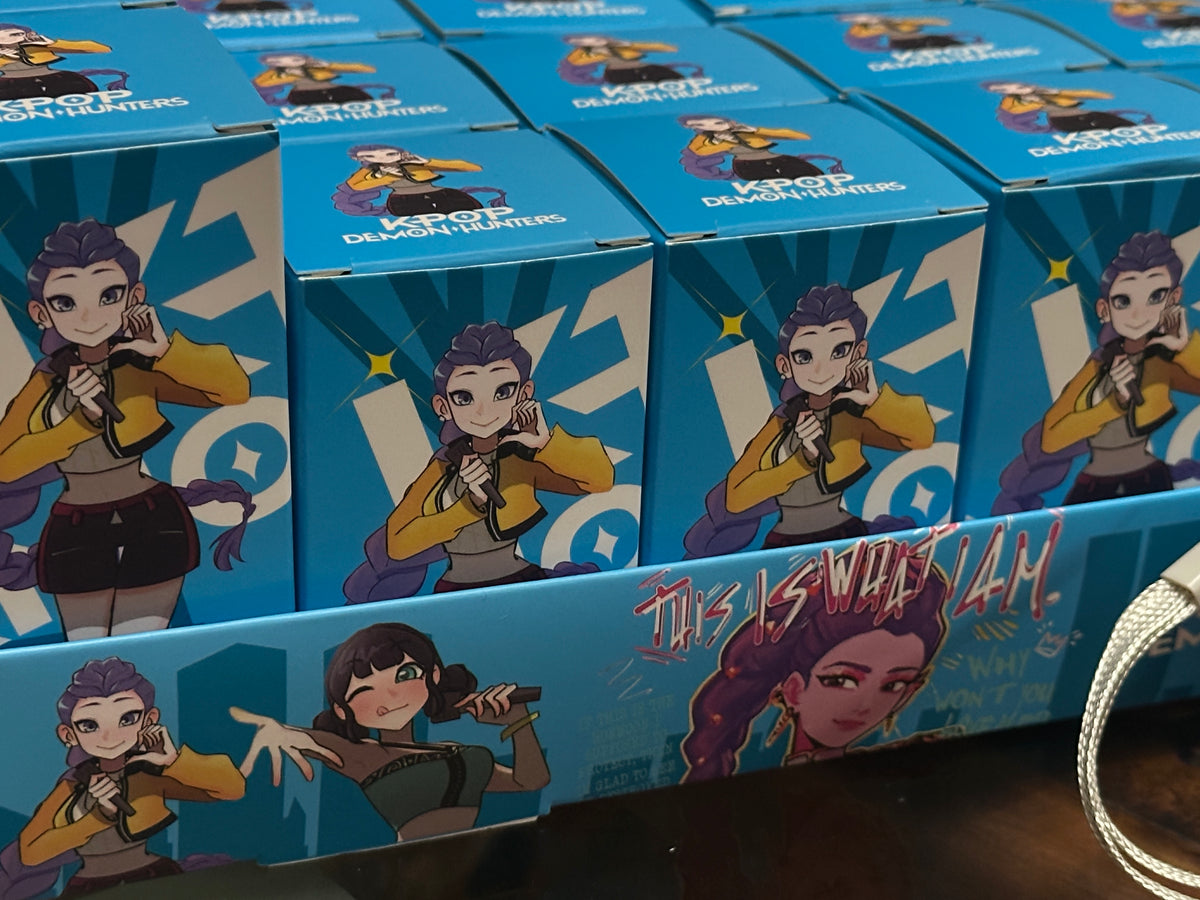 KPOP Demon Hunters Mystery Flocked Mini Figure with Lanyard – Blind Box Collectible | Cute Velvet Anime Charm | HuntrX Edition