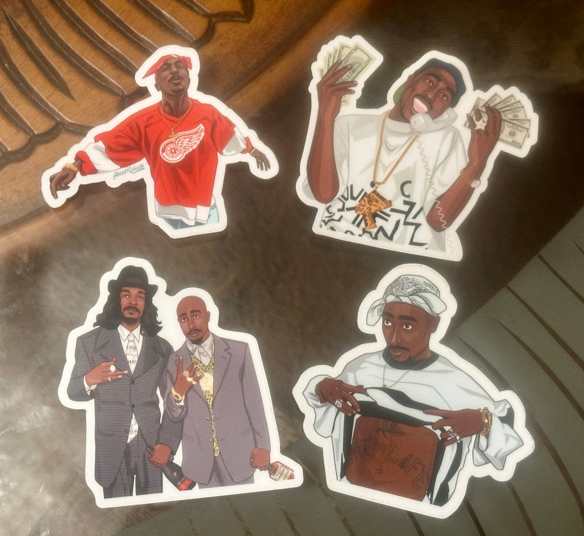 Tupac Shakur Sticker Pack – 4-Piece Hip-Hop Legend Set • 90s Rap Icons • Snoop Dogg Collab Art • Premium Vinyl Stickers