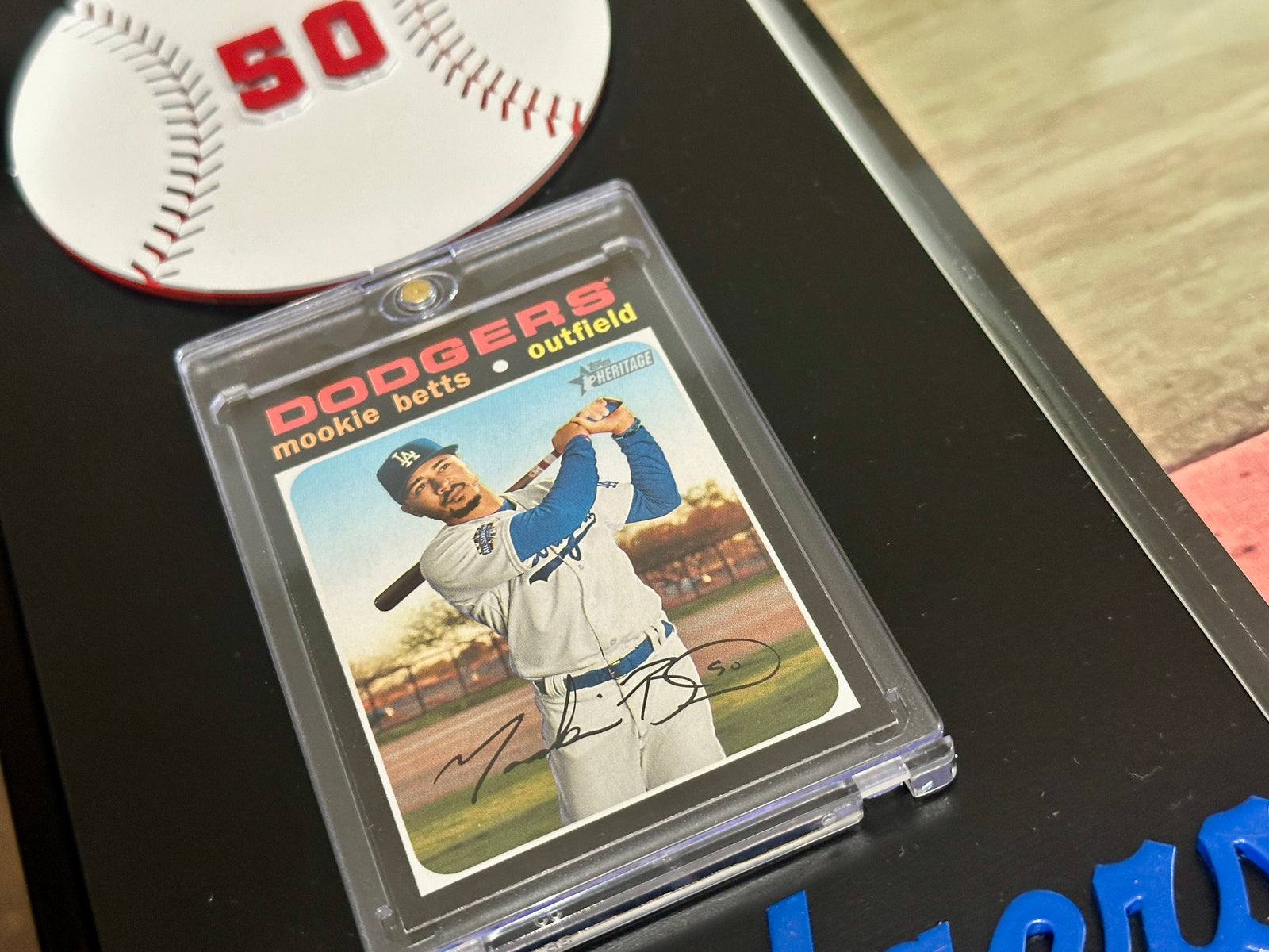 Mookie Betts Signature Plaque – Handmade Metal Dodgers Collectible w/ Layered Baseball, #50 Cut Metal, Dodgers Logo & Card Case