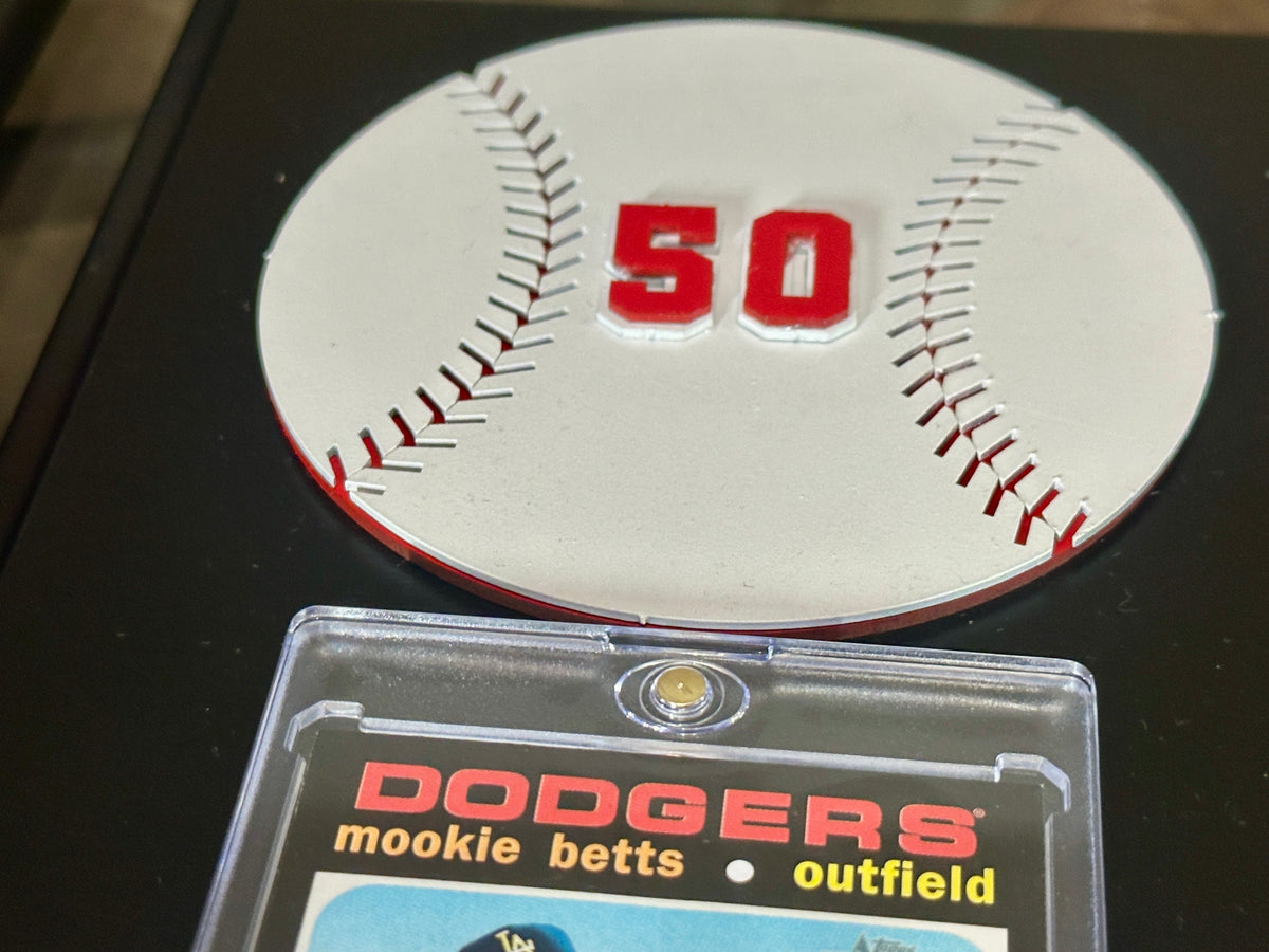 Mookie Betts Signature Plaque – Handmade Metal Dodgers Collectible w/ Layered Baseball, #50 Cut Metal, Dodgers Logo &amp; Card Case