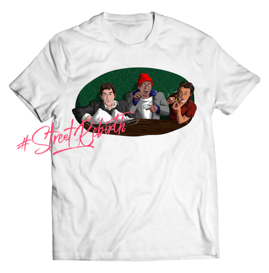 Unisex graphic T-shirt featuring an original hip hop music humorous illustration