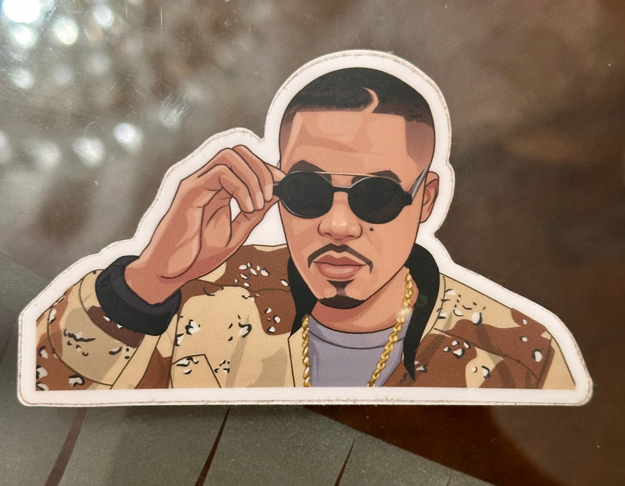 Waterproof vinyl sticker featuring an original hip hop music retro illustration