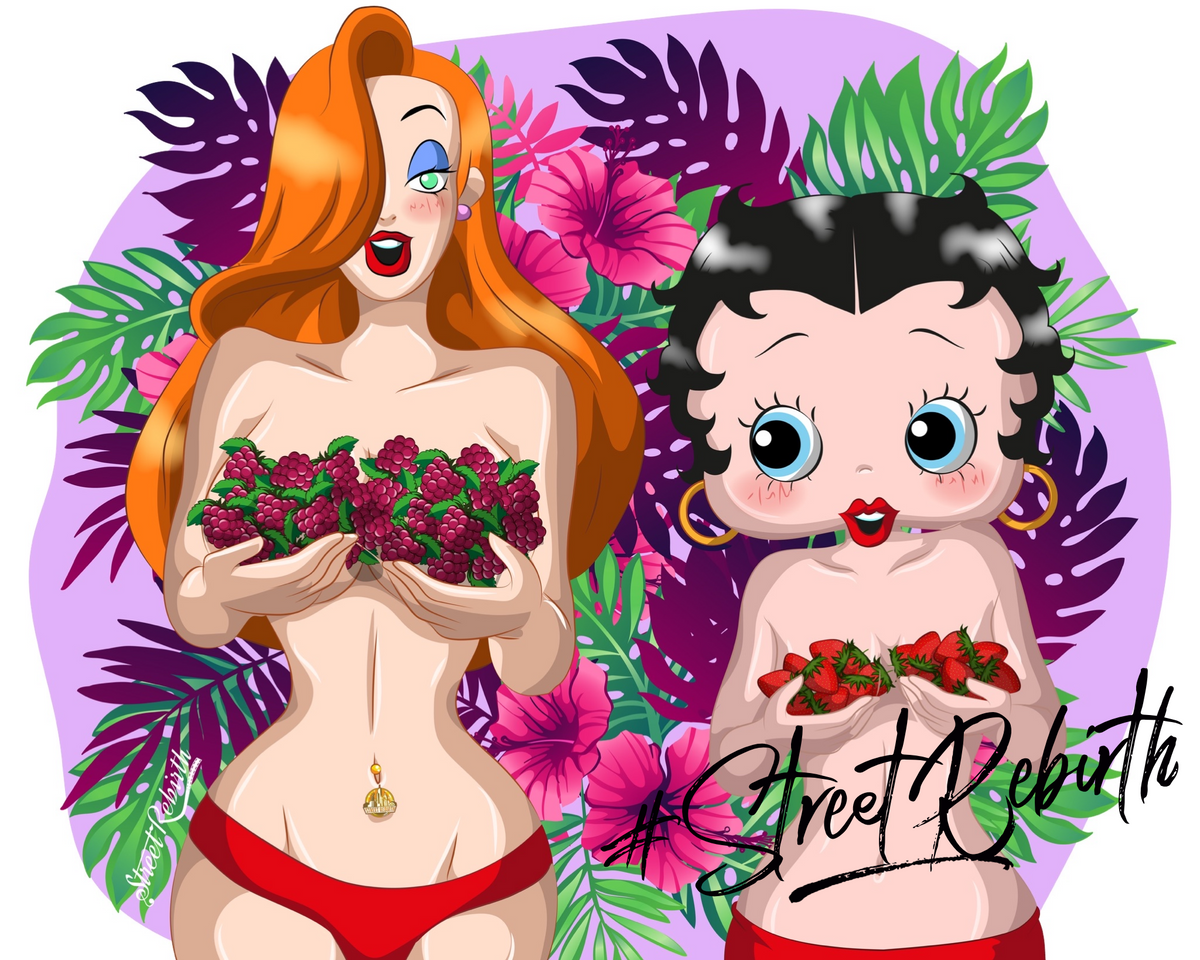 Jessica Rabbit &amp; Betty Boop Pin-Up Sticker – Retro Glamour Mashup, Playful Cartoon Style, Pop Art Collectible Vinyl Decal for Laptop, Hydro Flask, Car, Journal