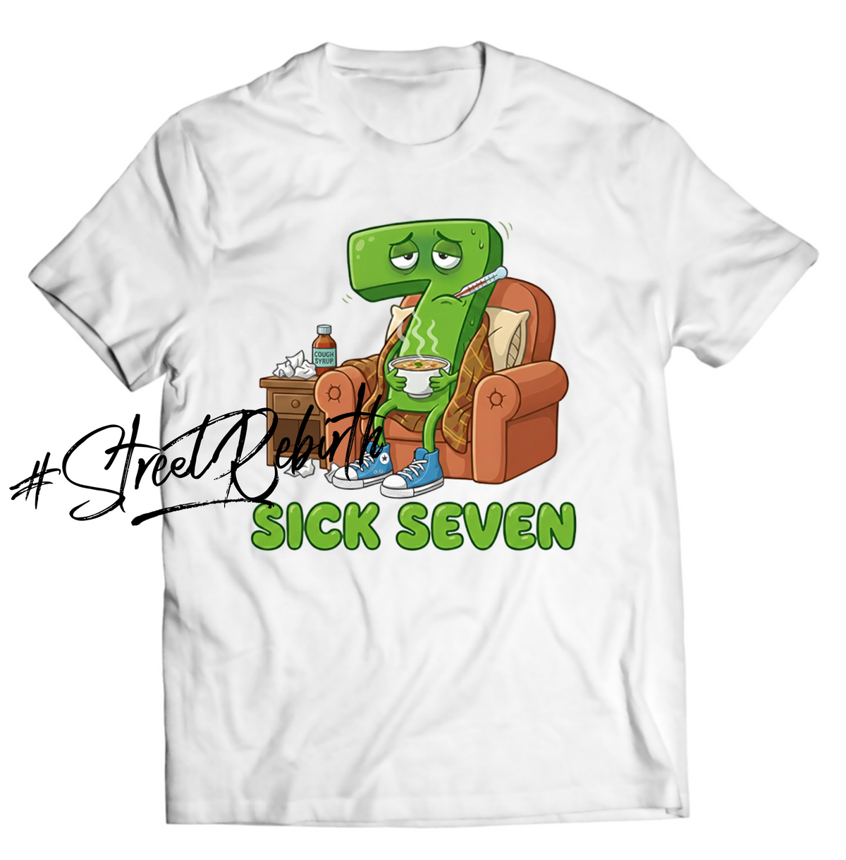 Sick Seven Shirt, Funny Number Tee, Cartoon Character Graphic T Shirt, Humorous Pun Top, Cute Quirky Illustration, Novelty Gift