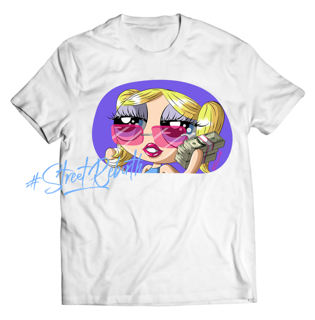 Bubbles with the Money Stack – Graphic Tee | Powerpuff Fan Art Shirt | Boss Babe Streetwear | Bratz-Inspired Cartoon Glow-Up | Cute + Fierce Aesthetic