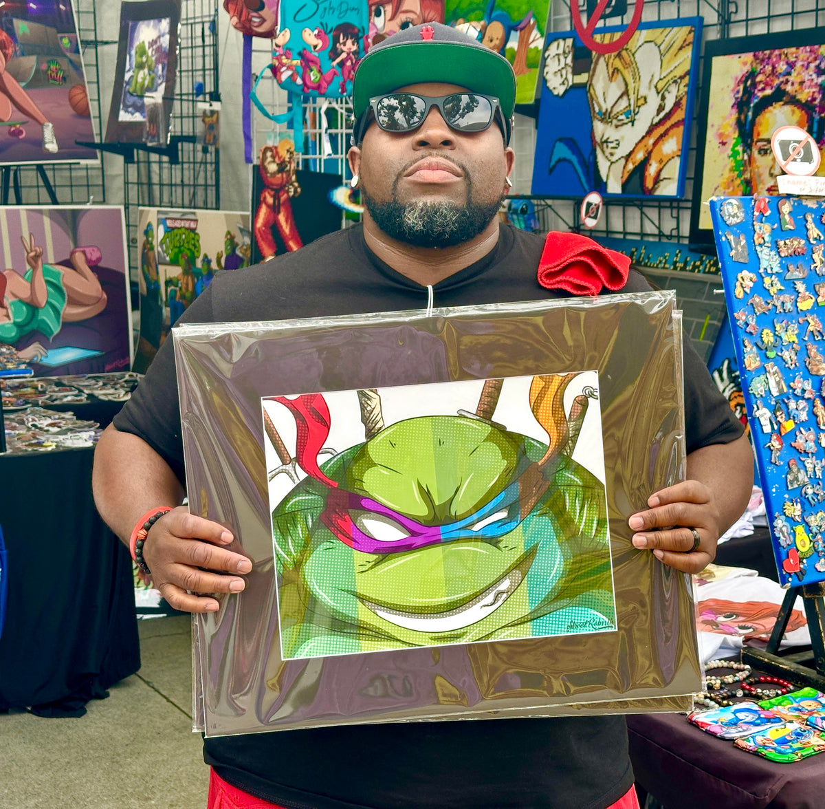 Ninja Turtles Mashup Print – One Face, Four Turtles – Matte Black Frame 16x20 Wall Art or 24x30 Poster – TMNT Fan Decor, Collector’s Edition