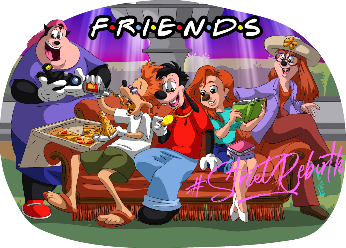 Goofy Movie mashed up with FRIENDS with friends wording theme Sticker – One 4 Inch Water Proof Vinyl Sticker – For Hydro Flask, Skateboard, Laptop, Planner, Car, Collecting, Gifting