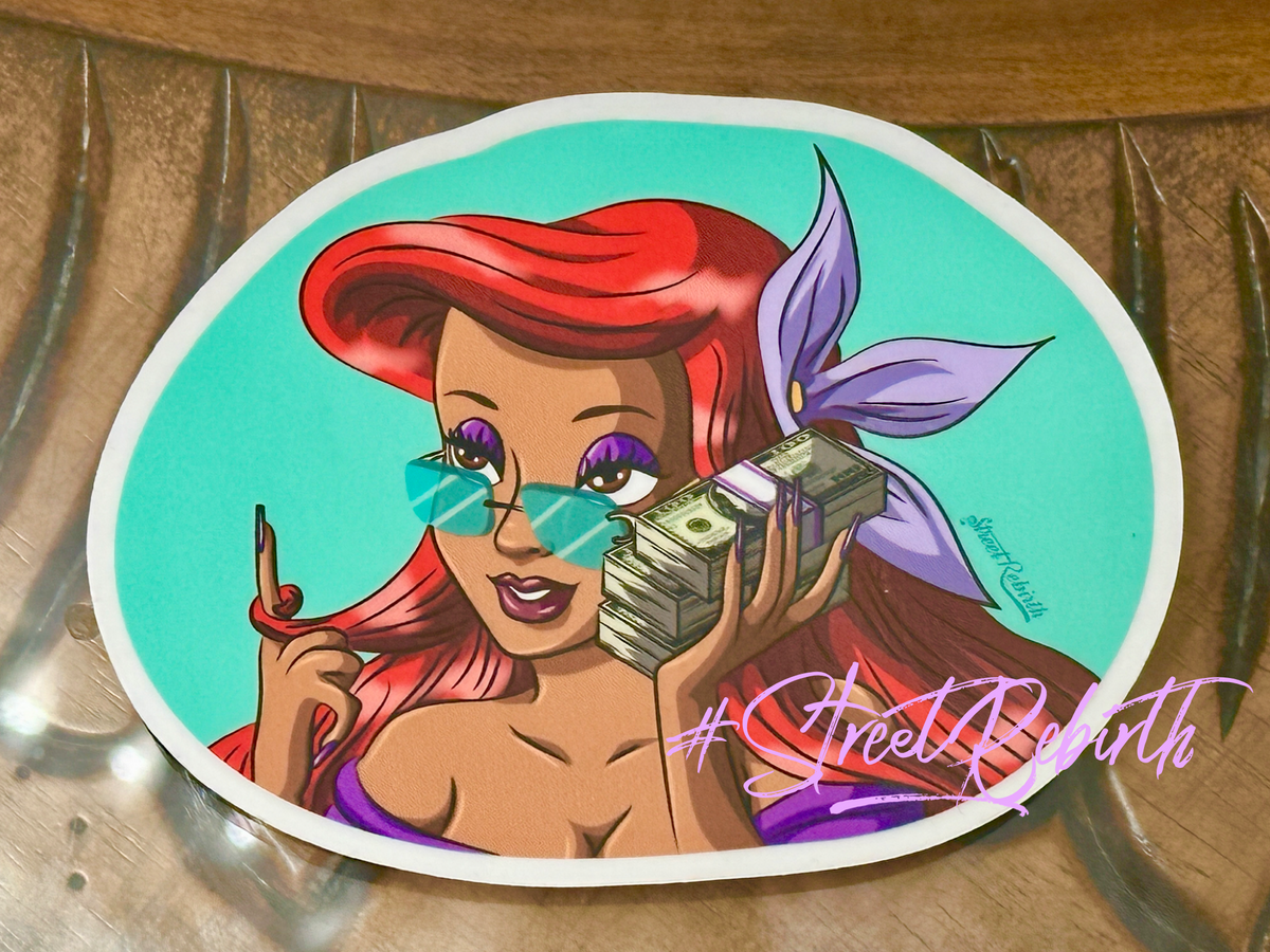Ariel Mermaid Money Stack Sticker – 4&quot; Waterproof Vinyl Sticker | Rich Girl Vibes | Mermaid Hustle Aesthetic | Trendy Cartoon Sticker