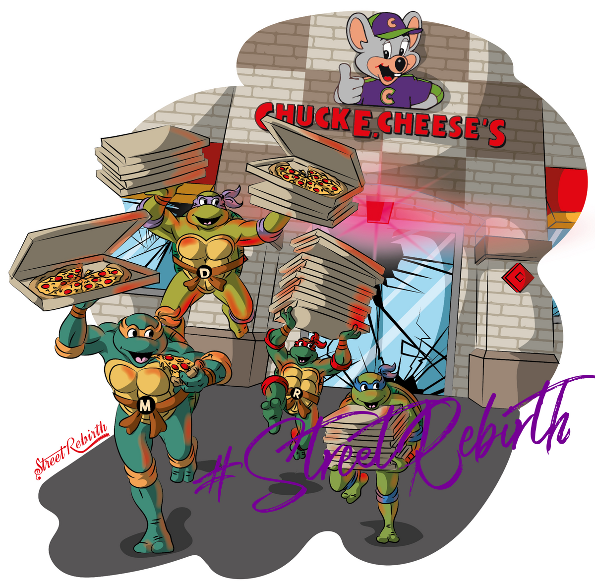 Ninja Turtles Robbing Pizza Sticker – One 4 Inch Water Proof Vinyl Sticker – For Hydro Flask, Skateboard, Laptop, Planner, Car, Collecting, Gifting