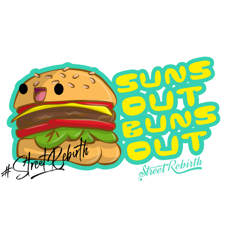 Waterproof vinyl sticker featuring an original food-themed humorous illustration