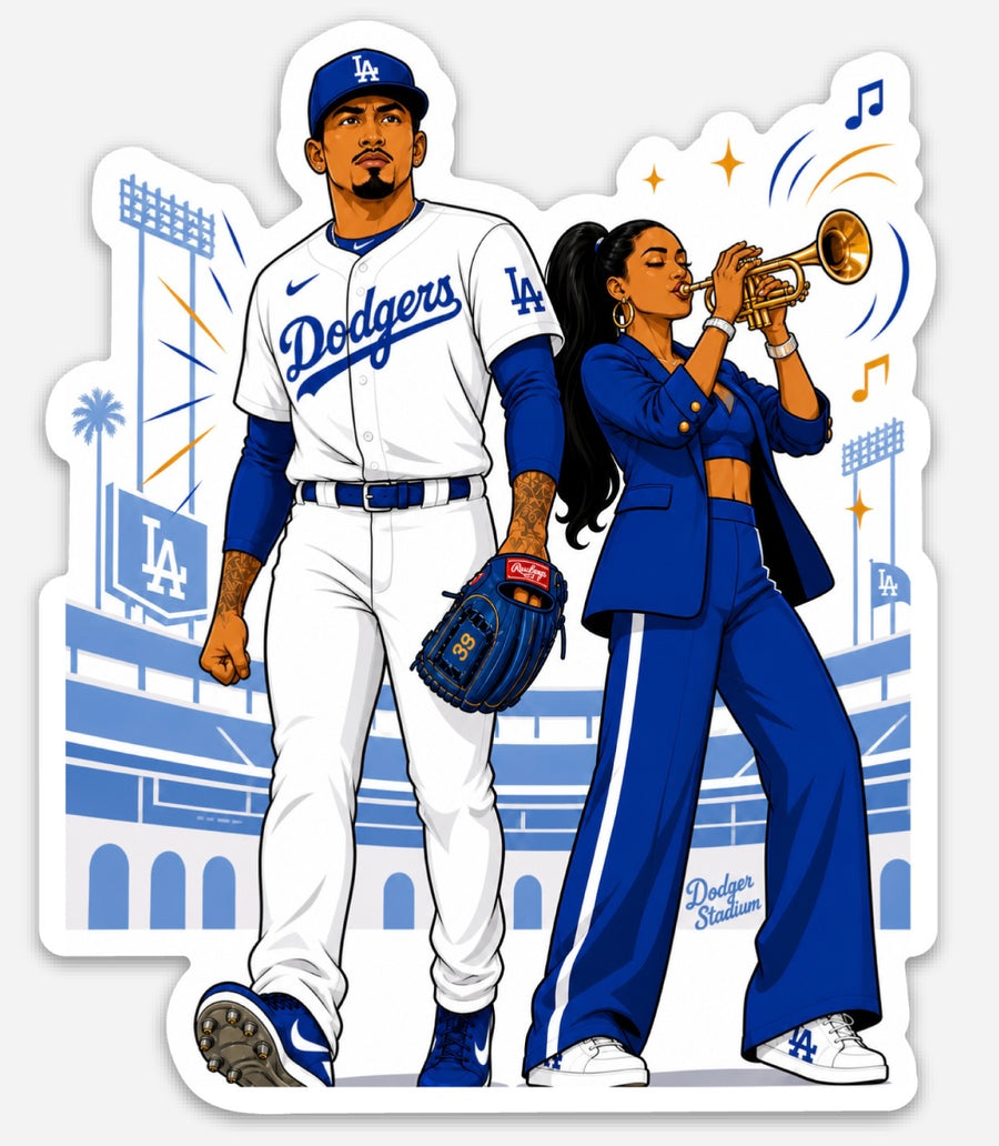 Waterproof vinyl sticker featuring an original baseball music illustration