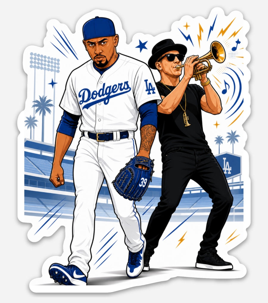 Waterproof vinyl sticker featuring an original baseball music illustration