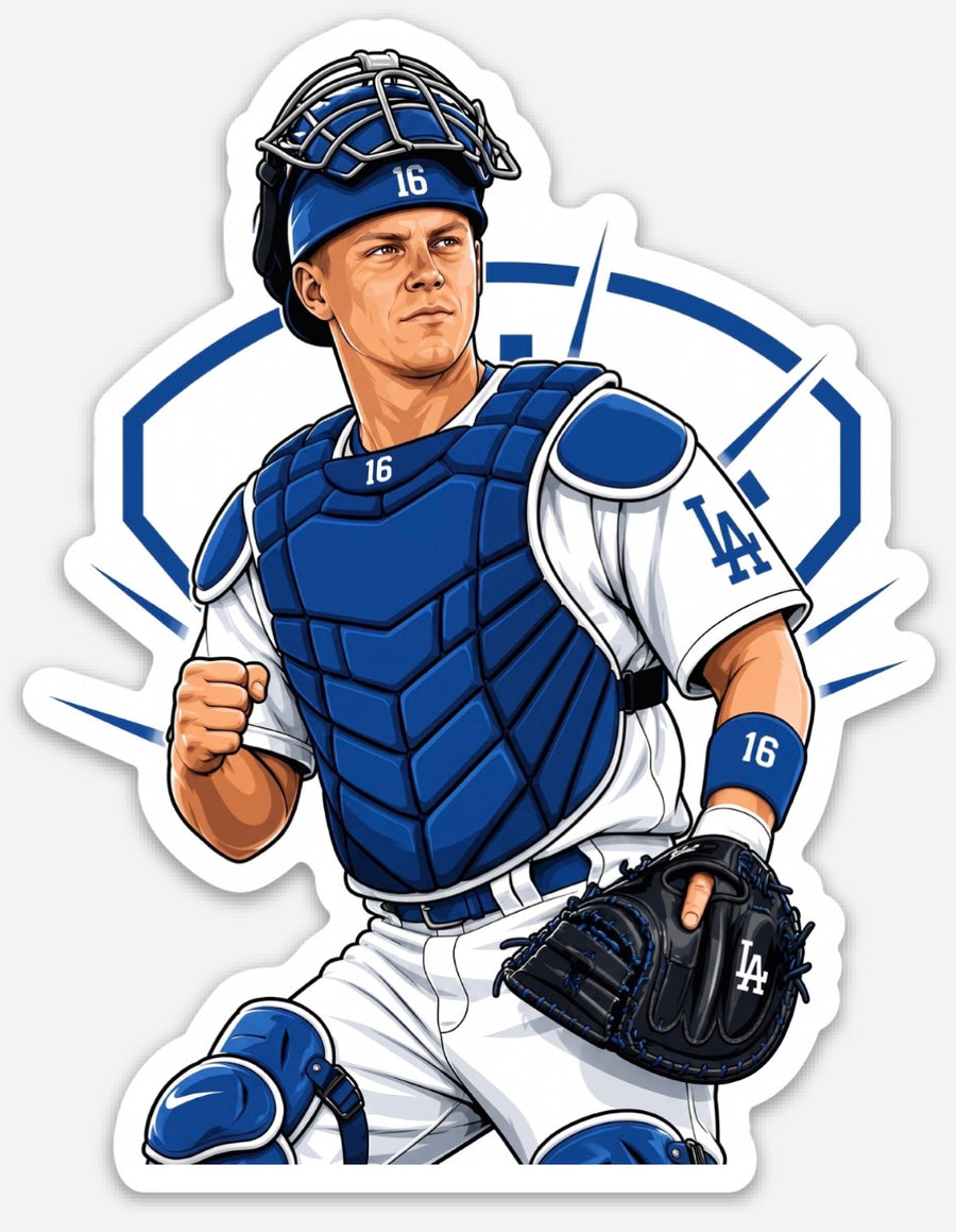 Waterproof vinyl sticker featuring an original baseball animal-themed illustration
